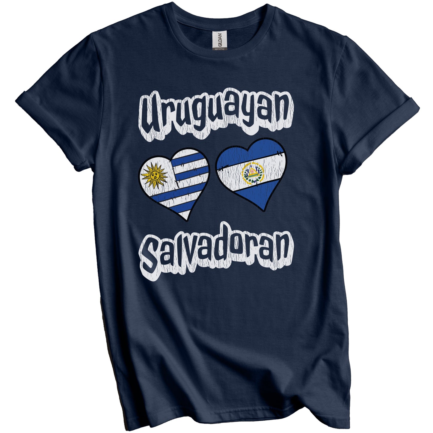 Uruguayan Salvadoran Flag Heart Combo Uruguay El Salvador Distressed T-Shirt