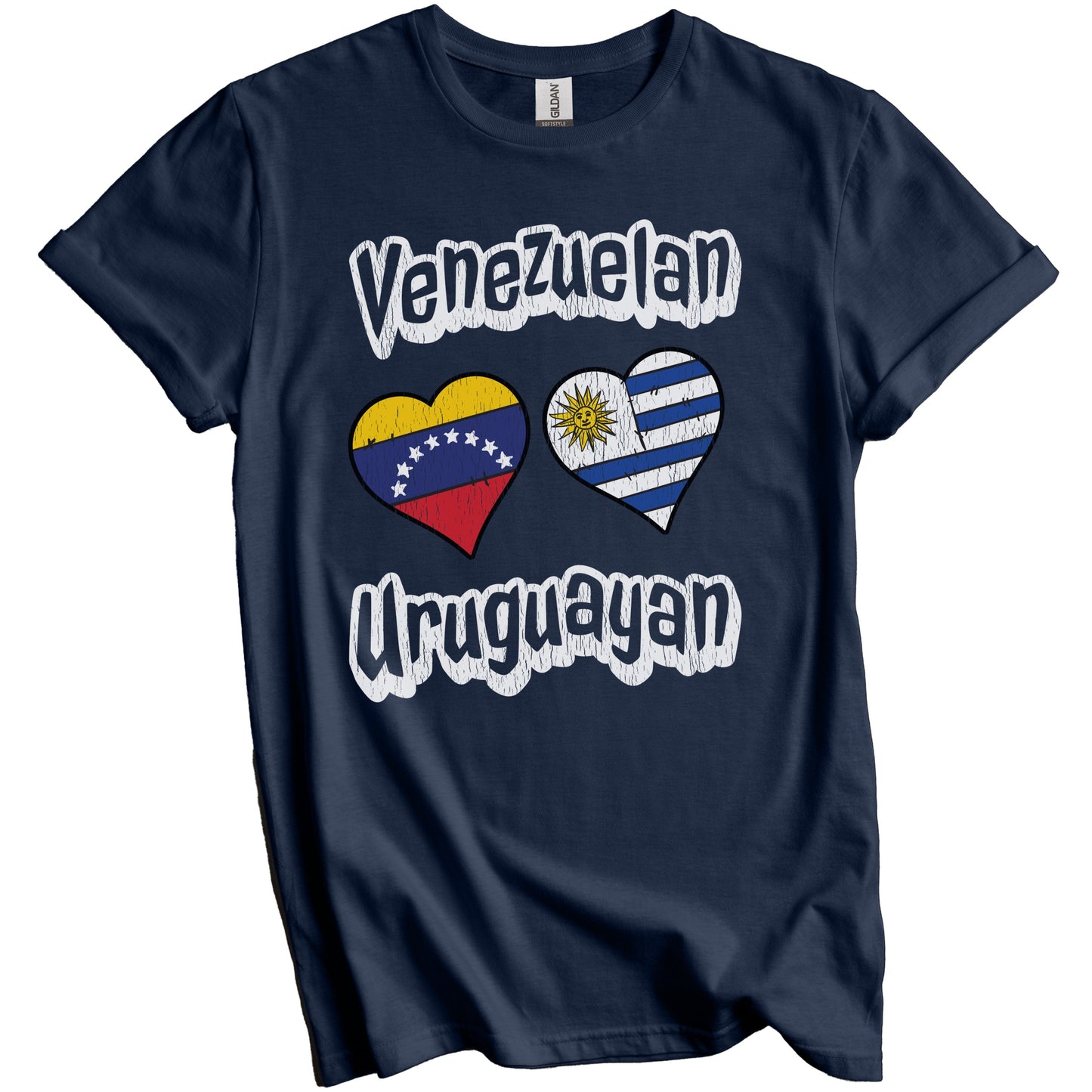 Venezuelan Uruguayan Flag Heart Combo Venezuela Uruguay Distressed T-Shirt
