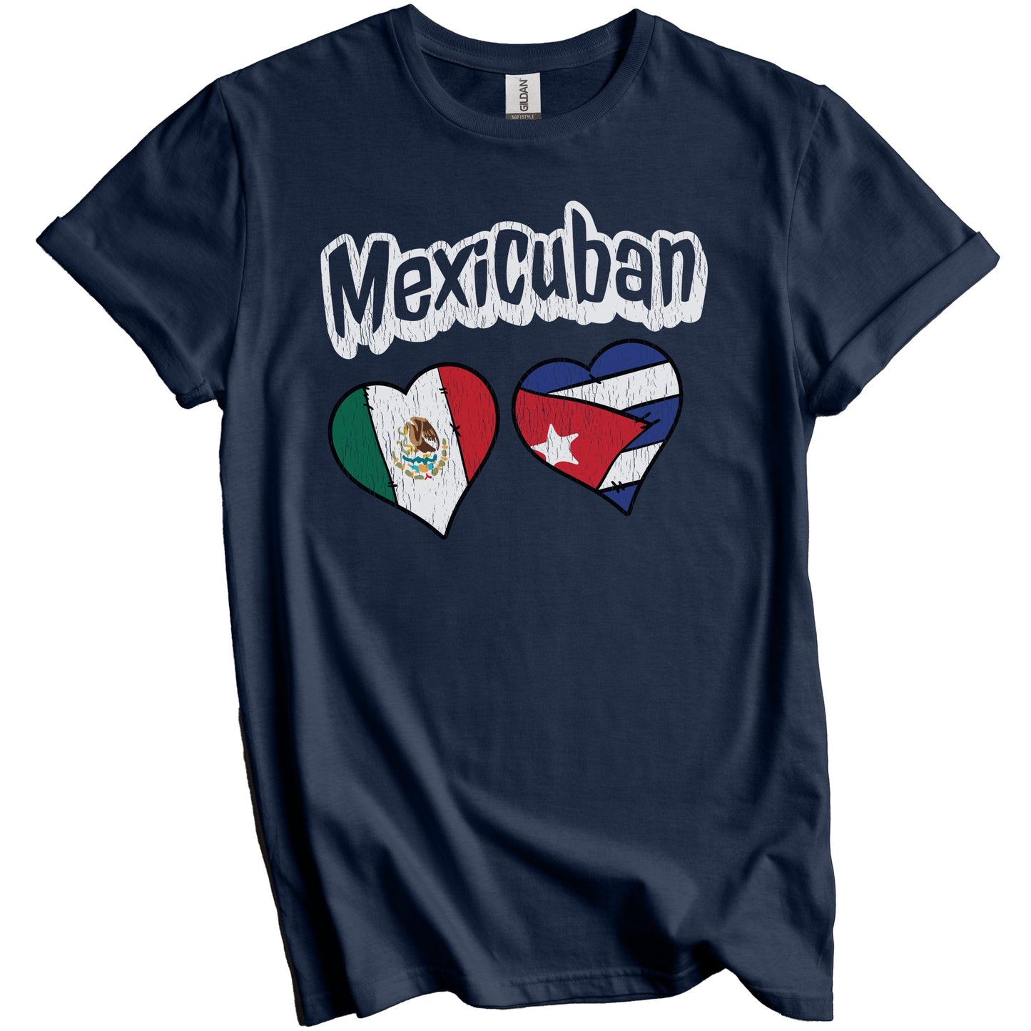 Mexicuban Mexican Cuban Flag Heart Combo Mexico Cuba Distressed T-Shirt