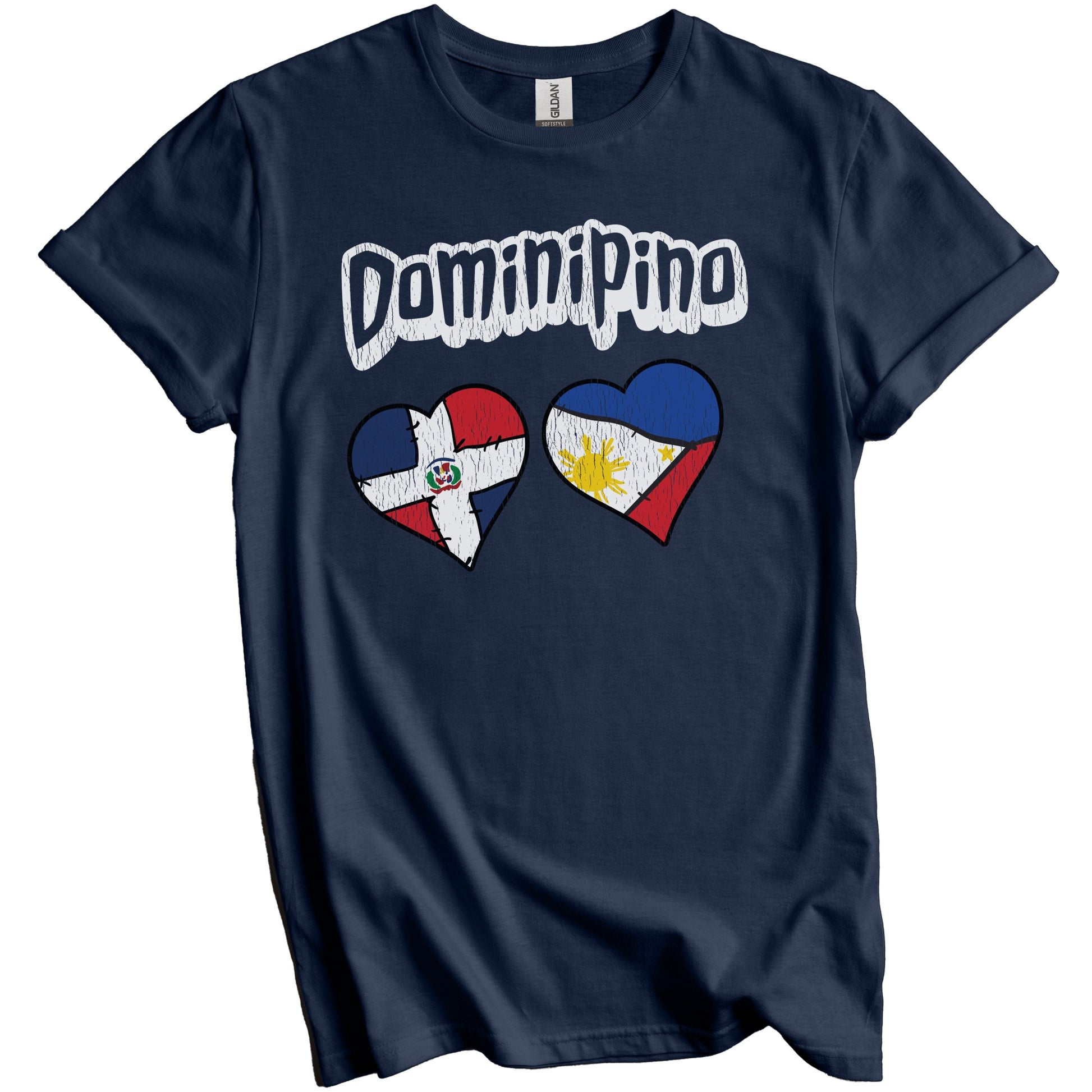 Dominipino Dominican Filipino Flag Heart Combo Distressed T-Shirt