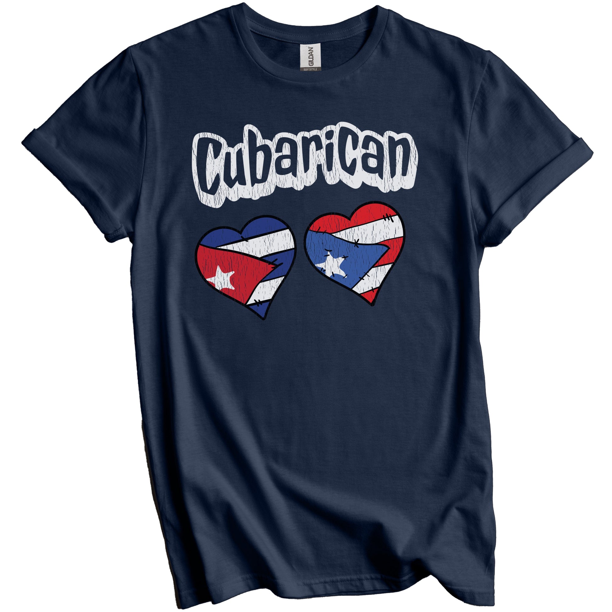 Cubarican Cuban Puerto Rican Flag Heart Combo Distressed T-Shirt