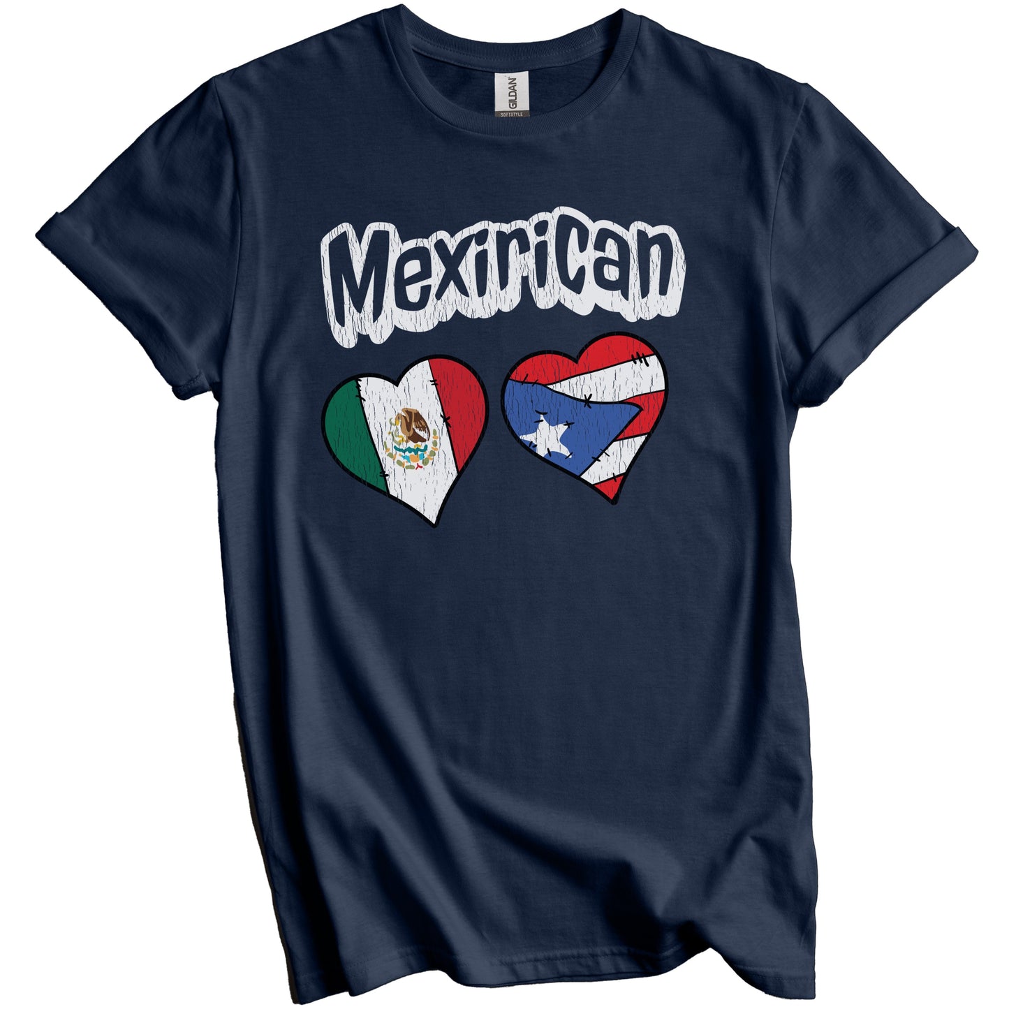 Mexirican Mexican Puerto Rican Flag Heart Combo Distressed T-Shirt