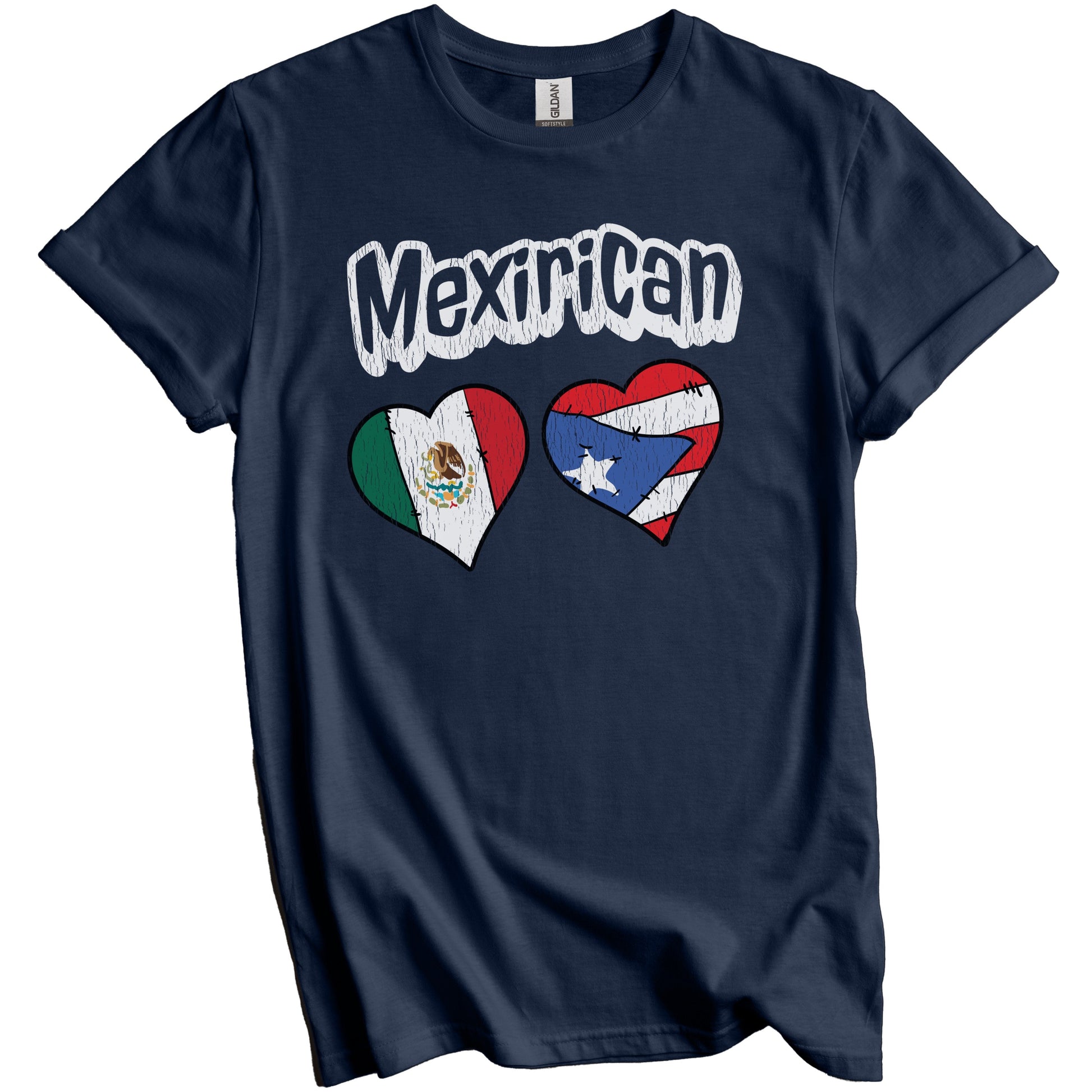 Mexirican Mexican Puerto Rican Flag Heart Combo Distressed T-Shirt