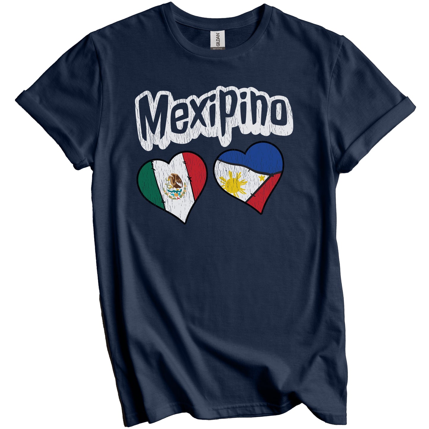 Mexipino Mexican Filipino Flag Heart Combo Distressed T-Shirt