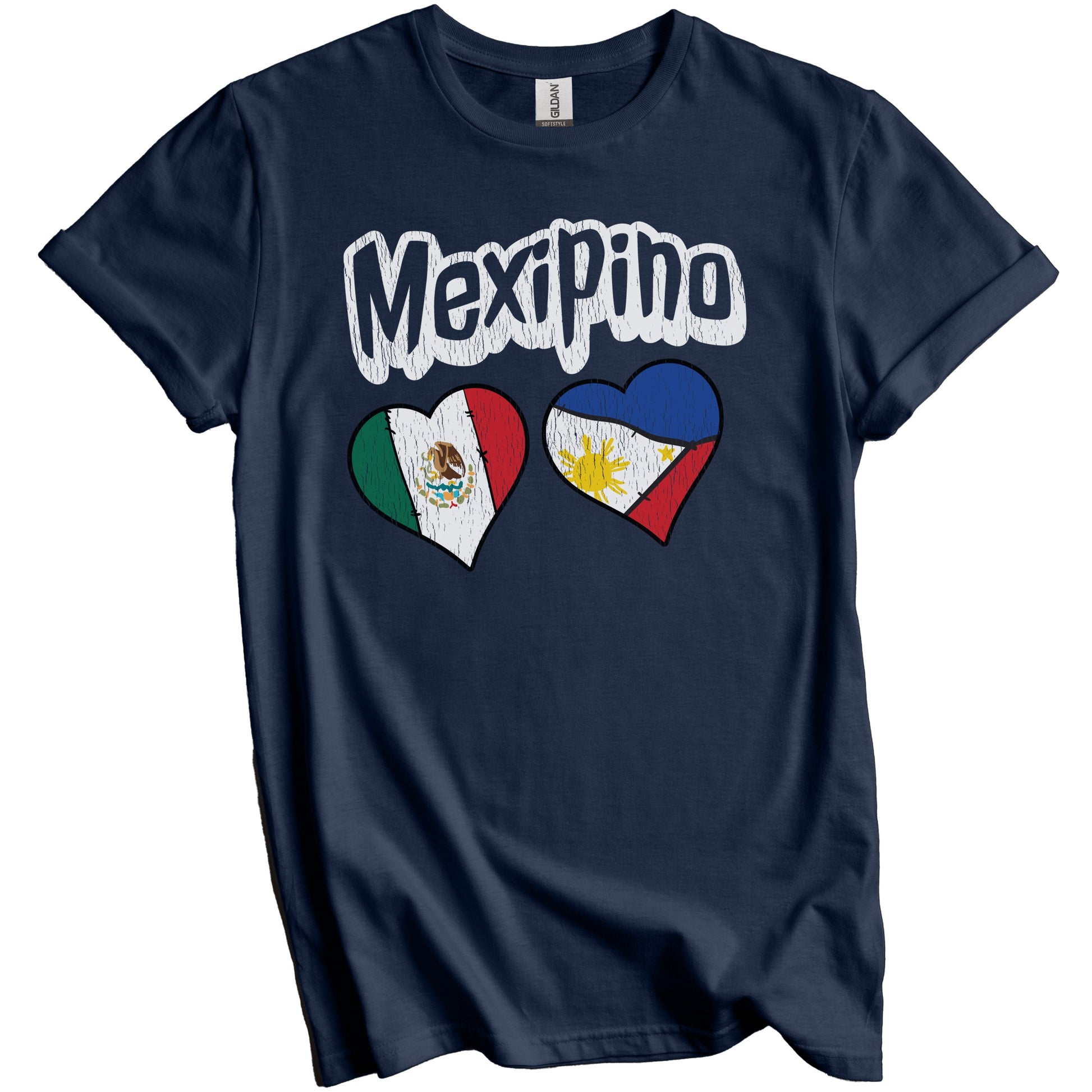 Mexipino Mexican Filipino Flag Heart Combo Distressed T-Shirt