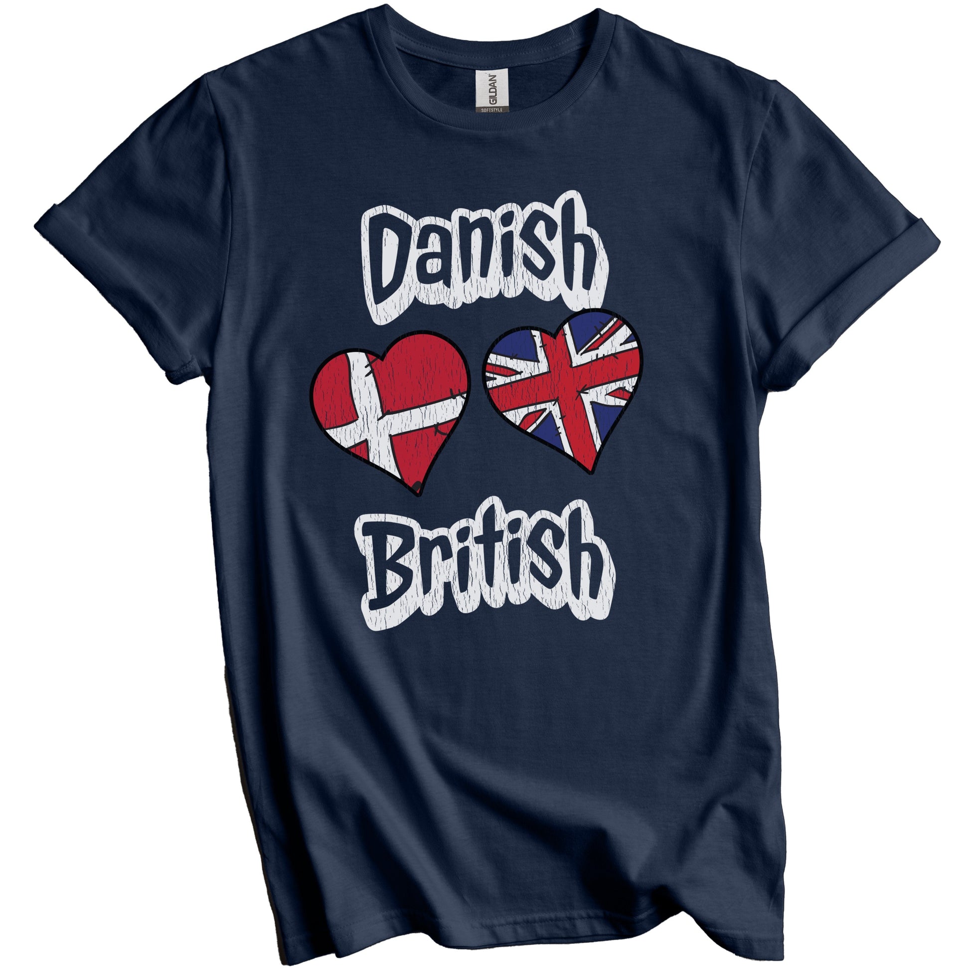 Danish British Flag Heart Combo Denmark UK Distressed T-Shirt