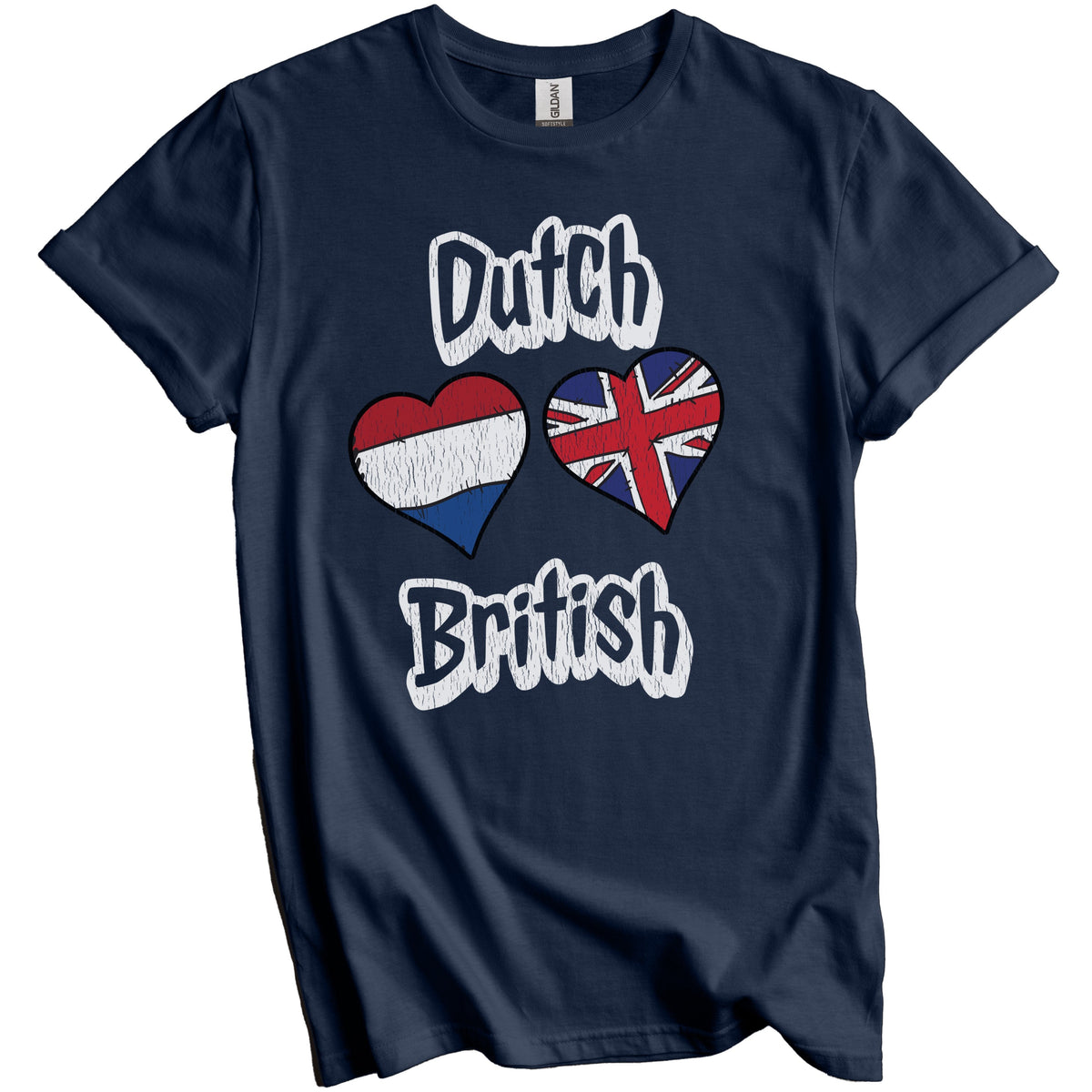 Dutch British Flag Heart Combo Netherlands UK Distressed T-Shirt