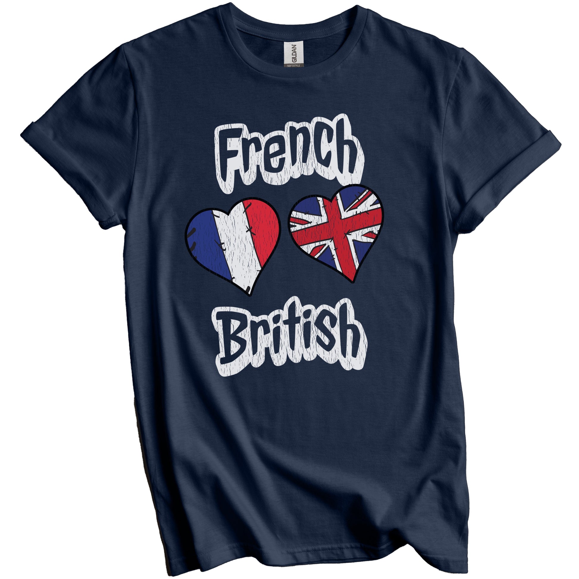 French British Flag Heart Combo France UK Distressed T-Shirt
