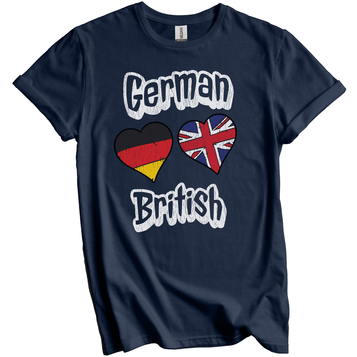 German British Flag Heart Combo Germany UK Distressed T-Shirt