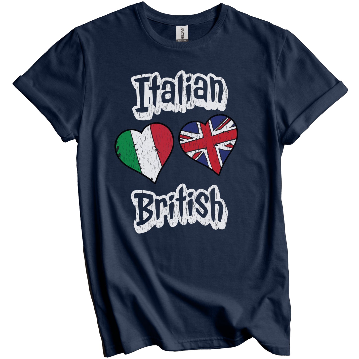 Italian British Flag Heart Combo Italy UK Distressed T-Shirt