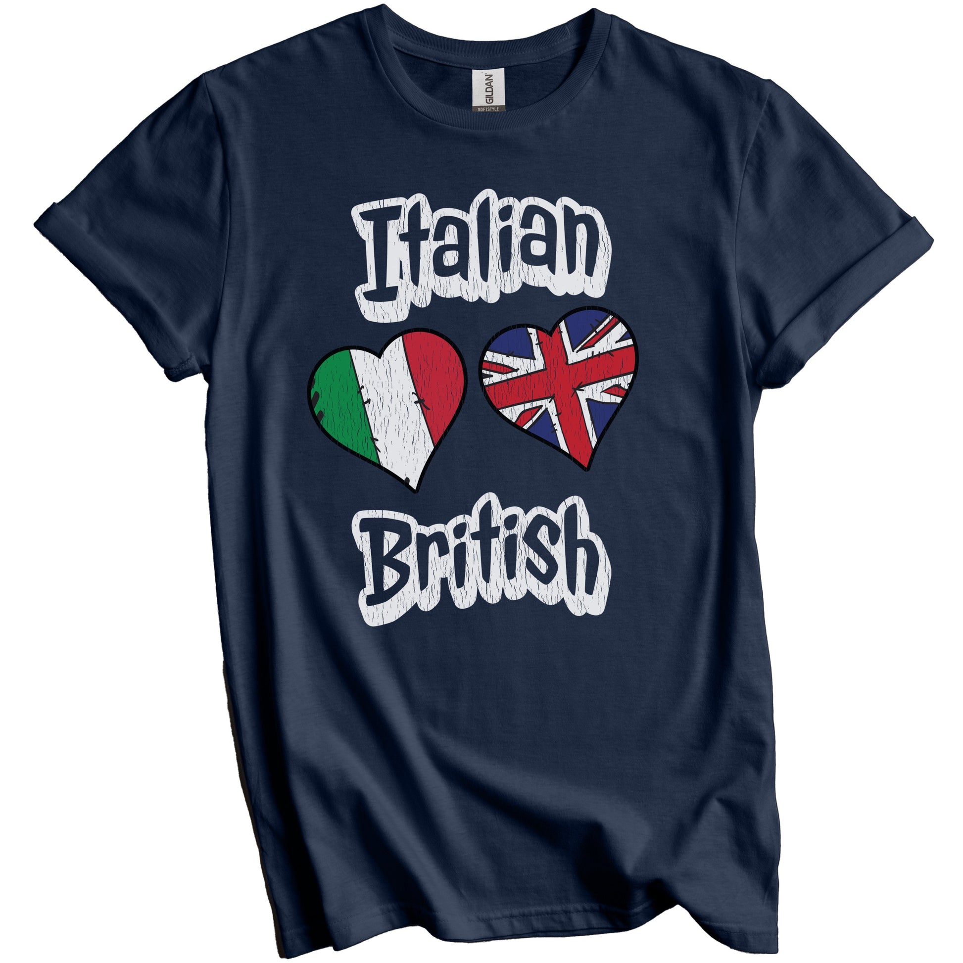 Italian British Flag Heart Combo Italy UK Distressed T-Shirt