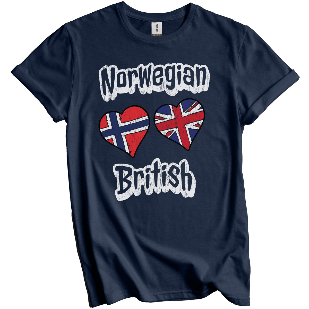 Norwegian British Flag Heart Combo Norway UK Distressed T-Shirt