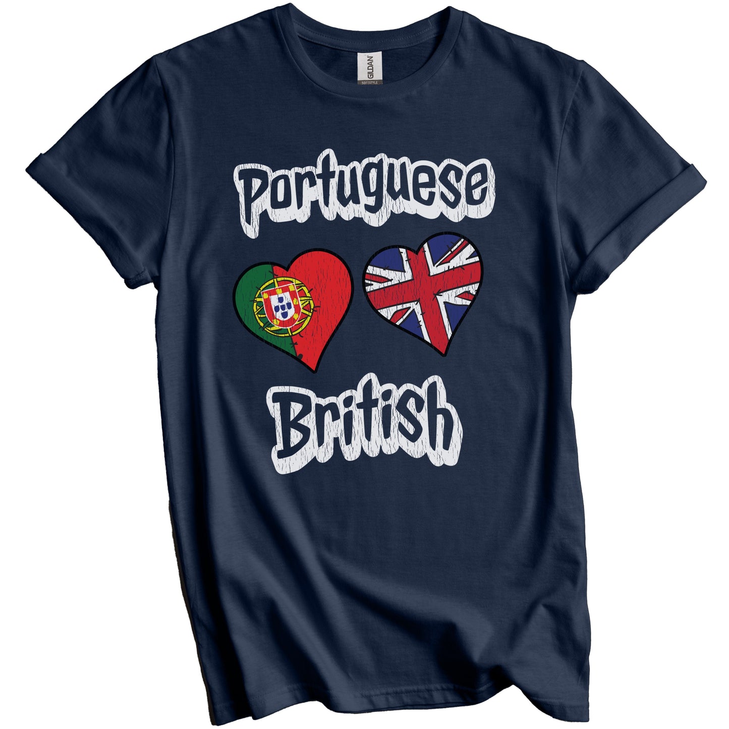 Portuguese British Flag Heart Combo Portugal UK Distressed T-Shirt