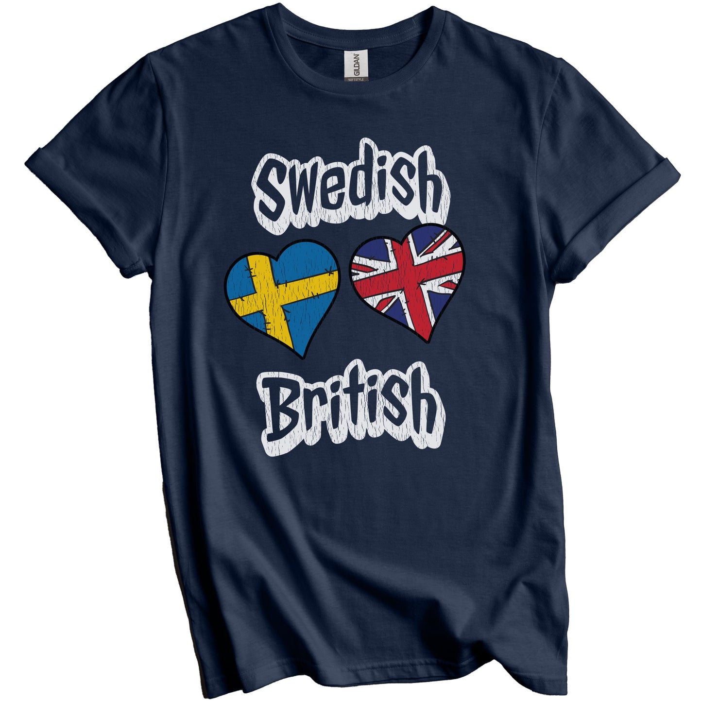 Swedish British Flag Heart Combo Sweden UK Distressed T-Shirt