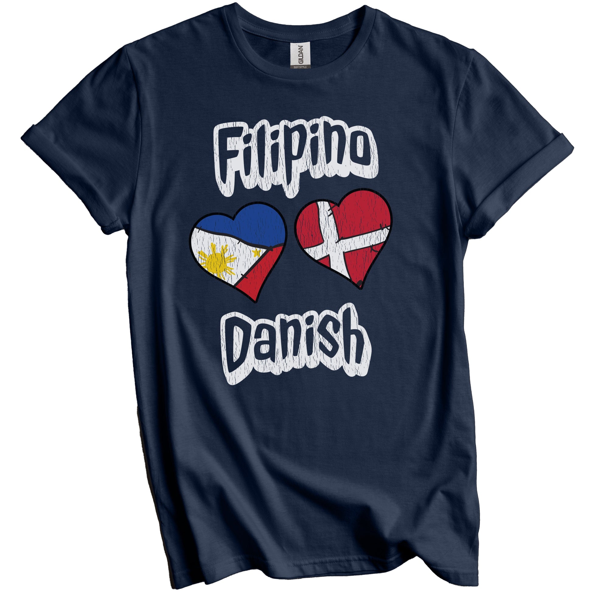 Filipino Danish Flag Heart Combo Philippines Denmark Distressed T-Shirt