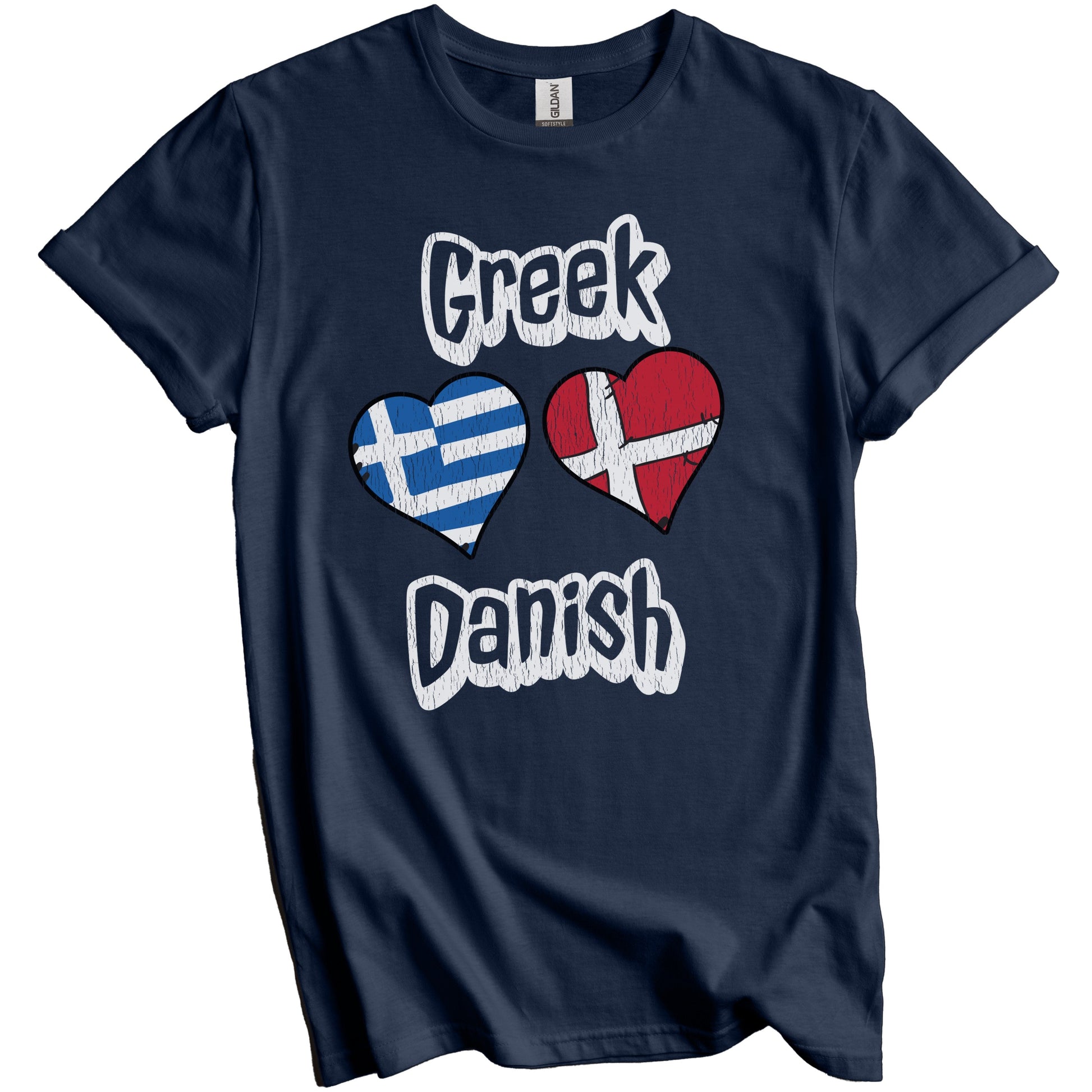 Greek Danish Flag Heart Combo Greece Denmark Distressed T-Shirt