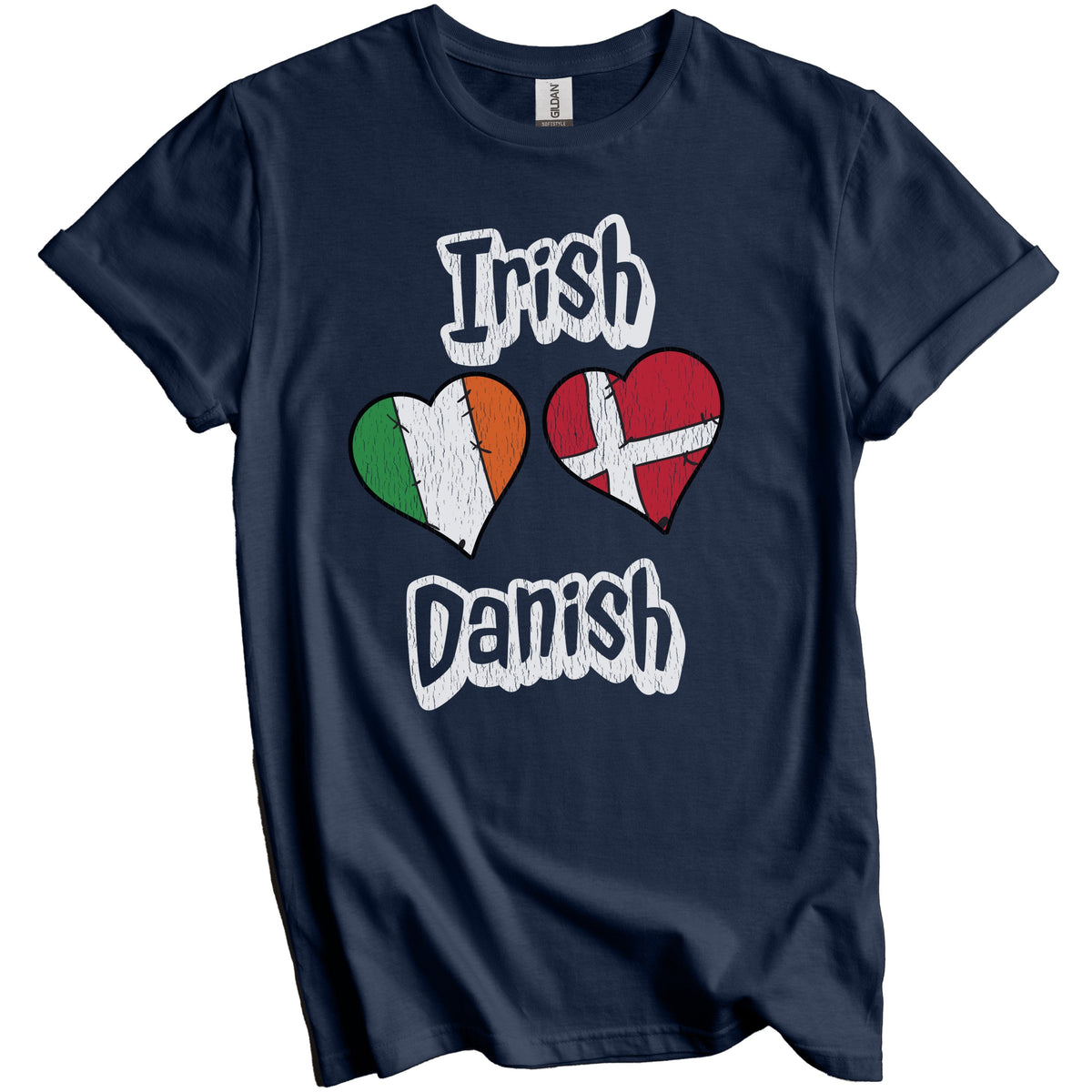 Irish Danish Flag Heart Combo Ireland Denmark Distressed T-Shirt