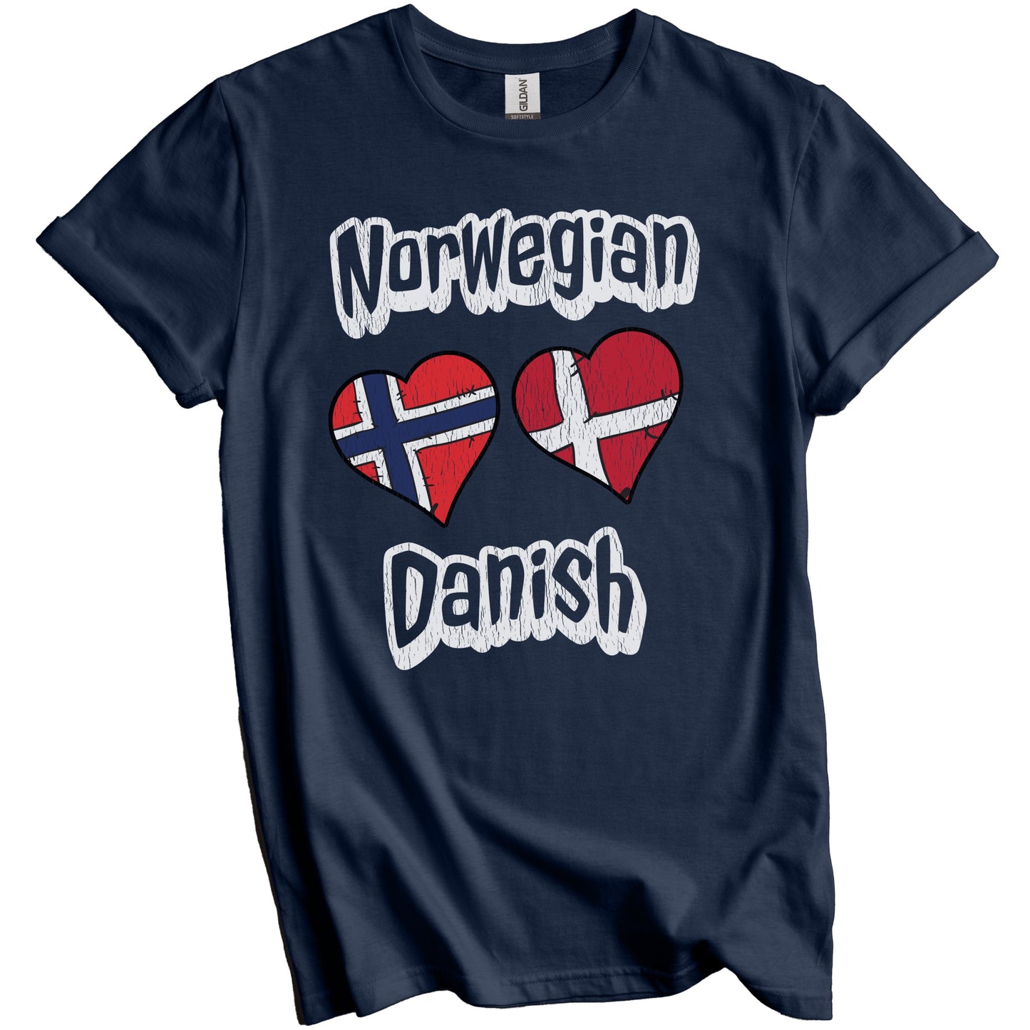 Norwegian Danish Flag Heart Combo Norway Denmark Distressed T-Shirt