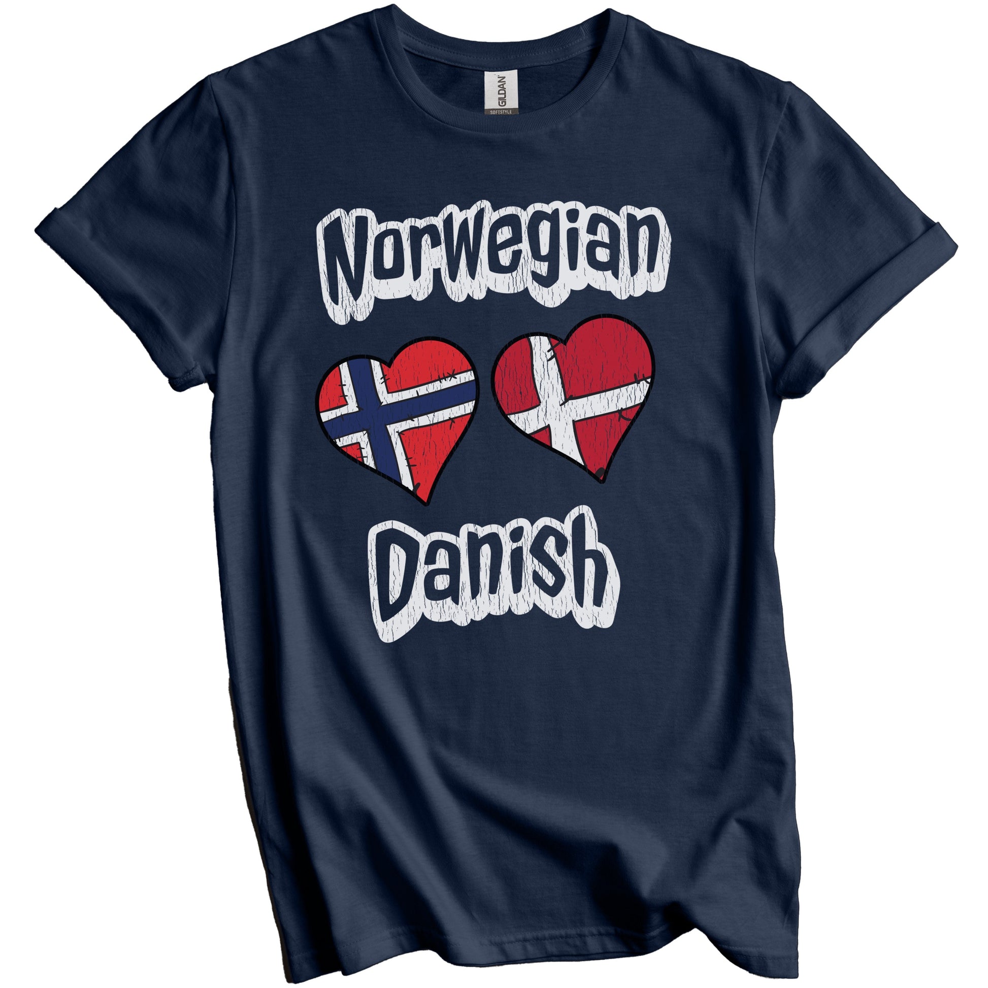 Norwegian Danish Flag Heart Combo Norway Denmark Distressed T-Shirt