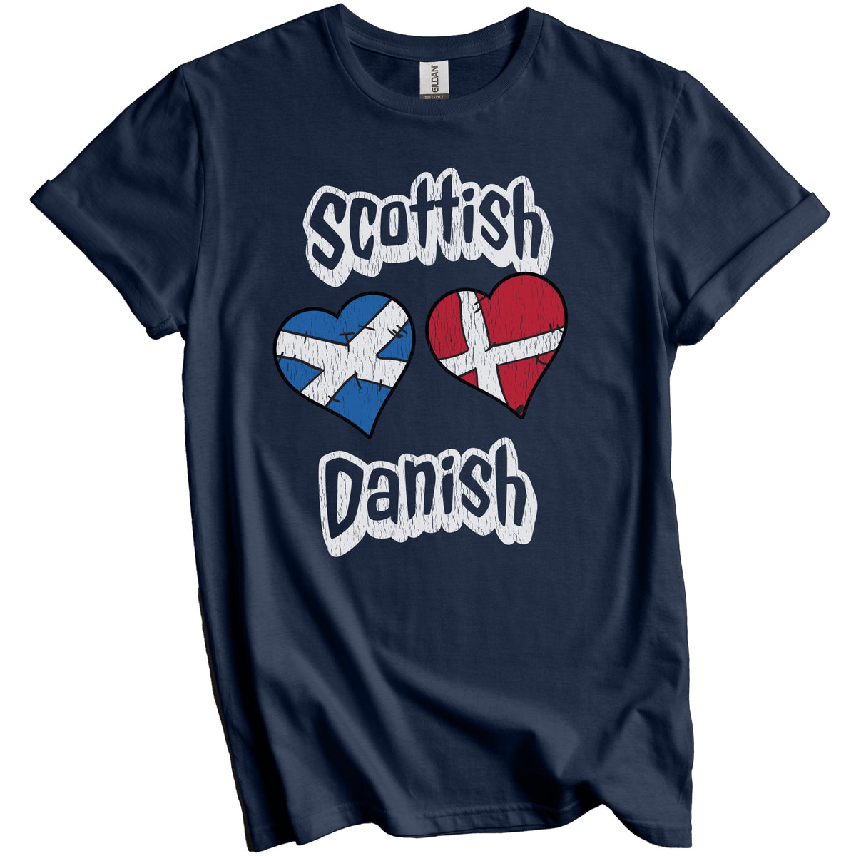 Scottish Danish Flag Heart Combo Scotland Denmark Distressed T-Shirt