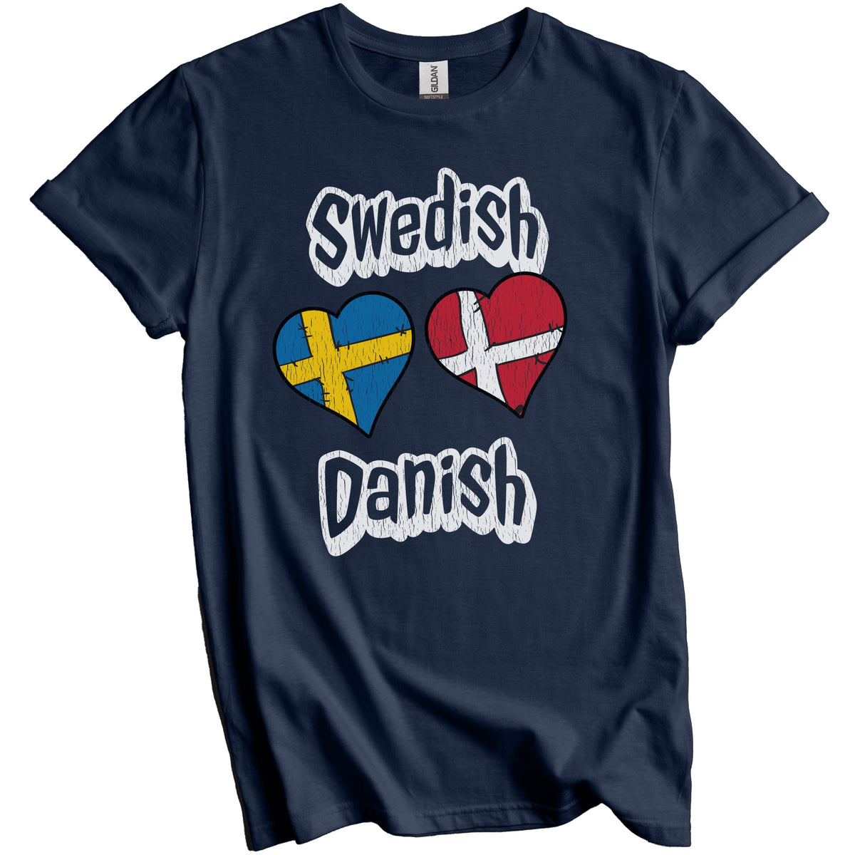 Swedish Danish Flag Heart Combo Sweden Denmark Distressed T-Shirt