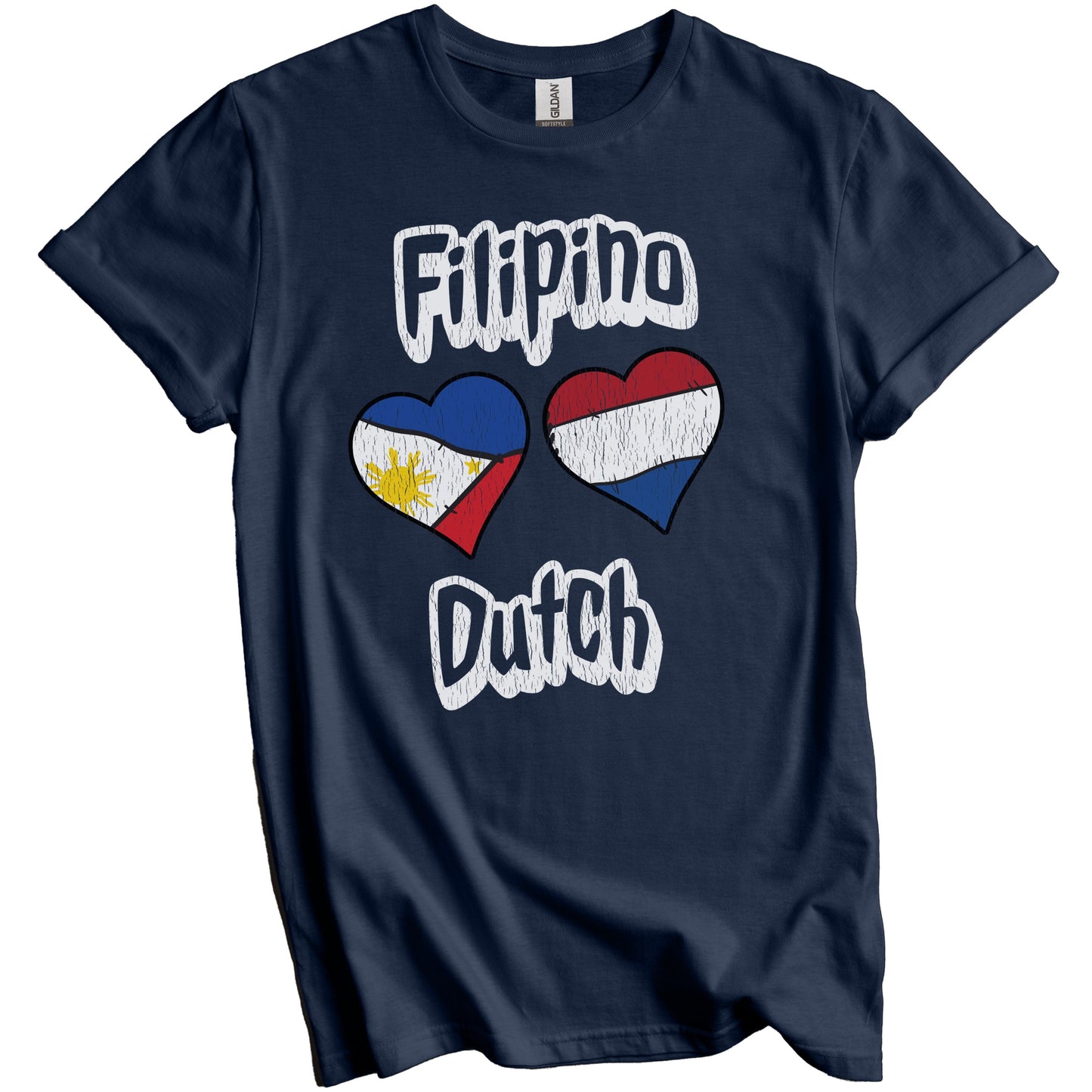 Filipino Dutch Flag Heart Combo Philippines Netherlands Distressed T-Shirt