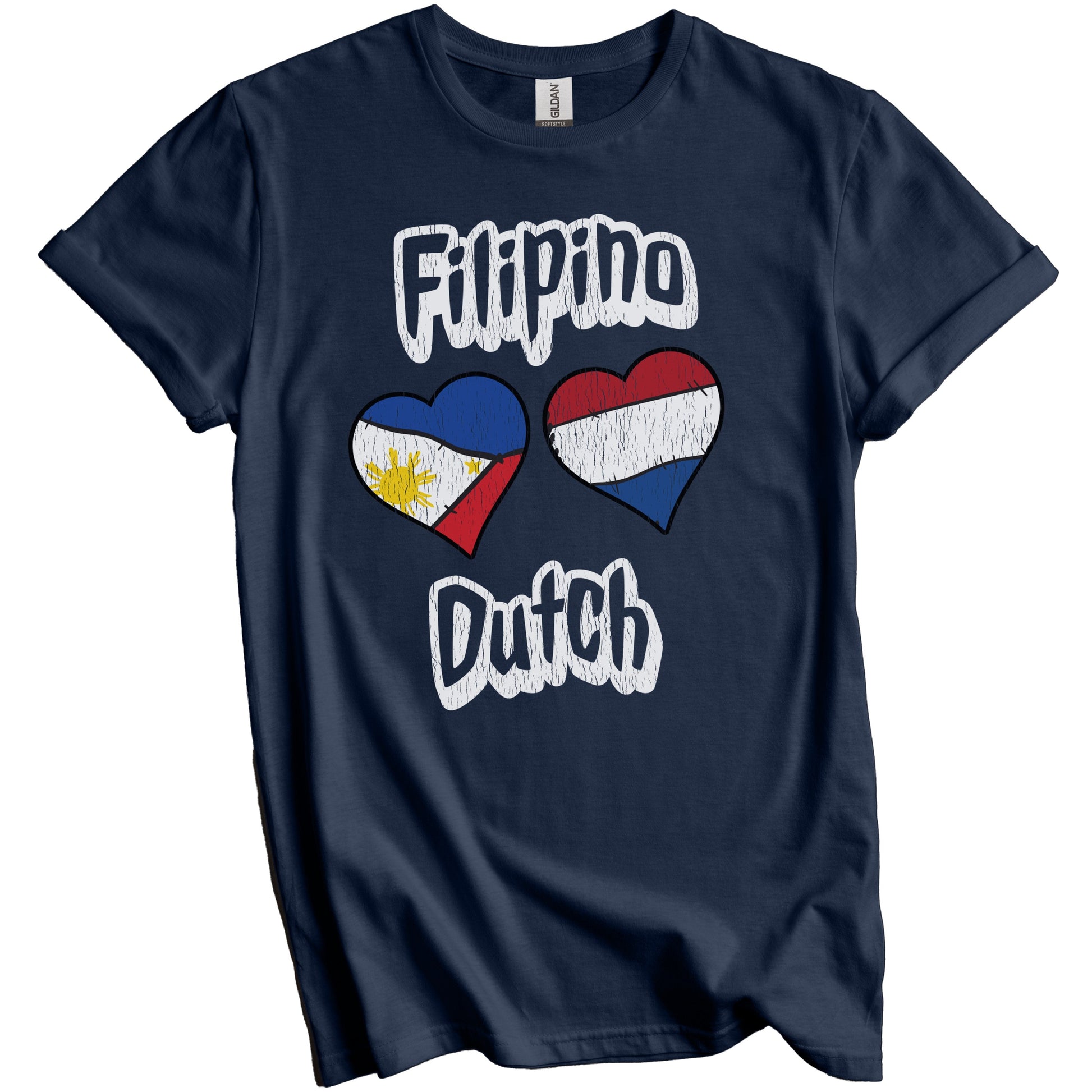 Filipino Dutch Flag Heart Combo Philippines Netherlands Distressed T-Shirt