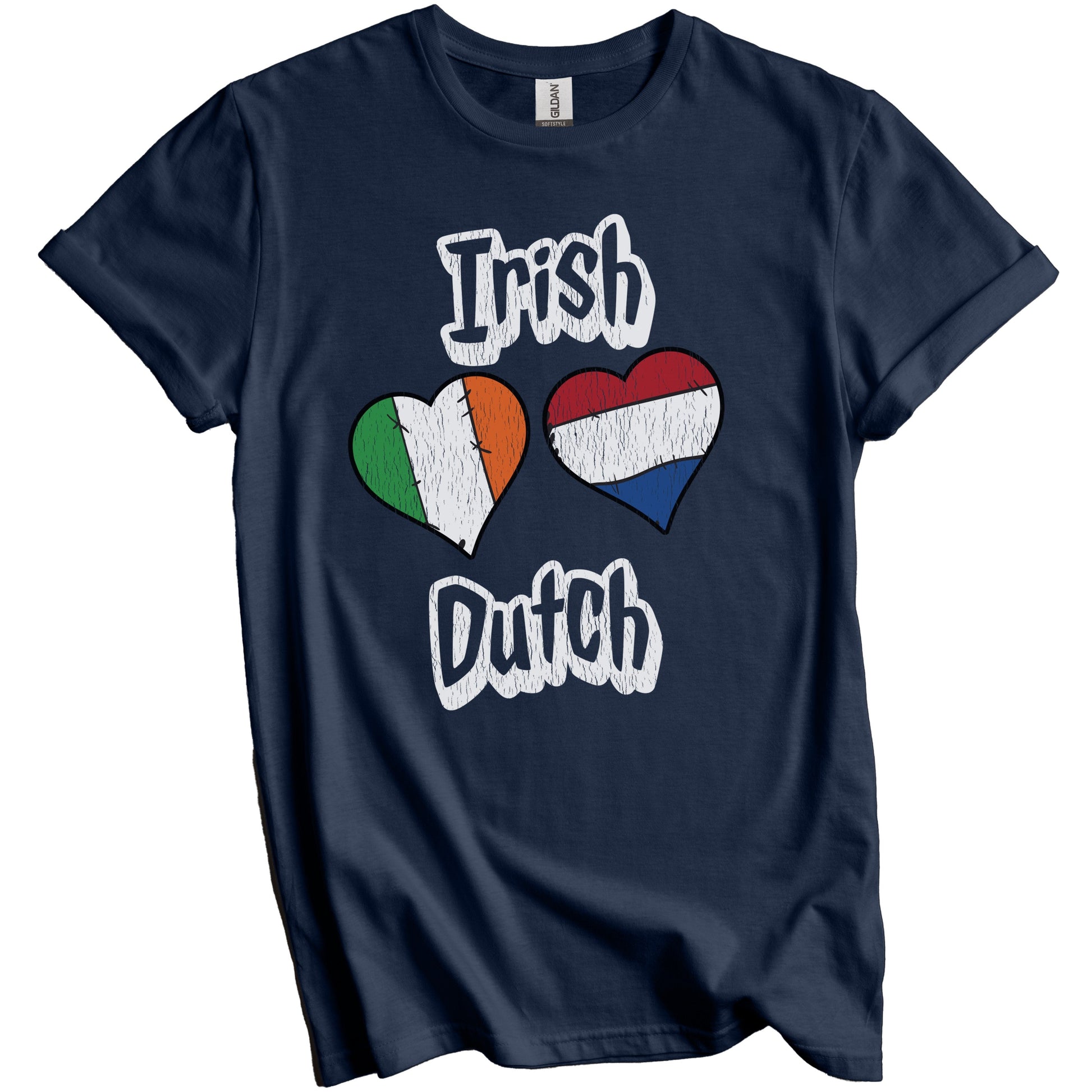 Irish Dutch Flag Heart Combo Ireland Netherlands Distressed T-Shirt