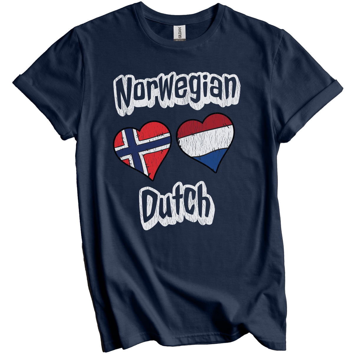 Norwegian Dutch Flag Heart Combo Norway Netherlands Distressed T-Shirt