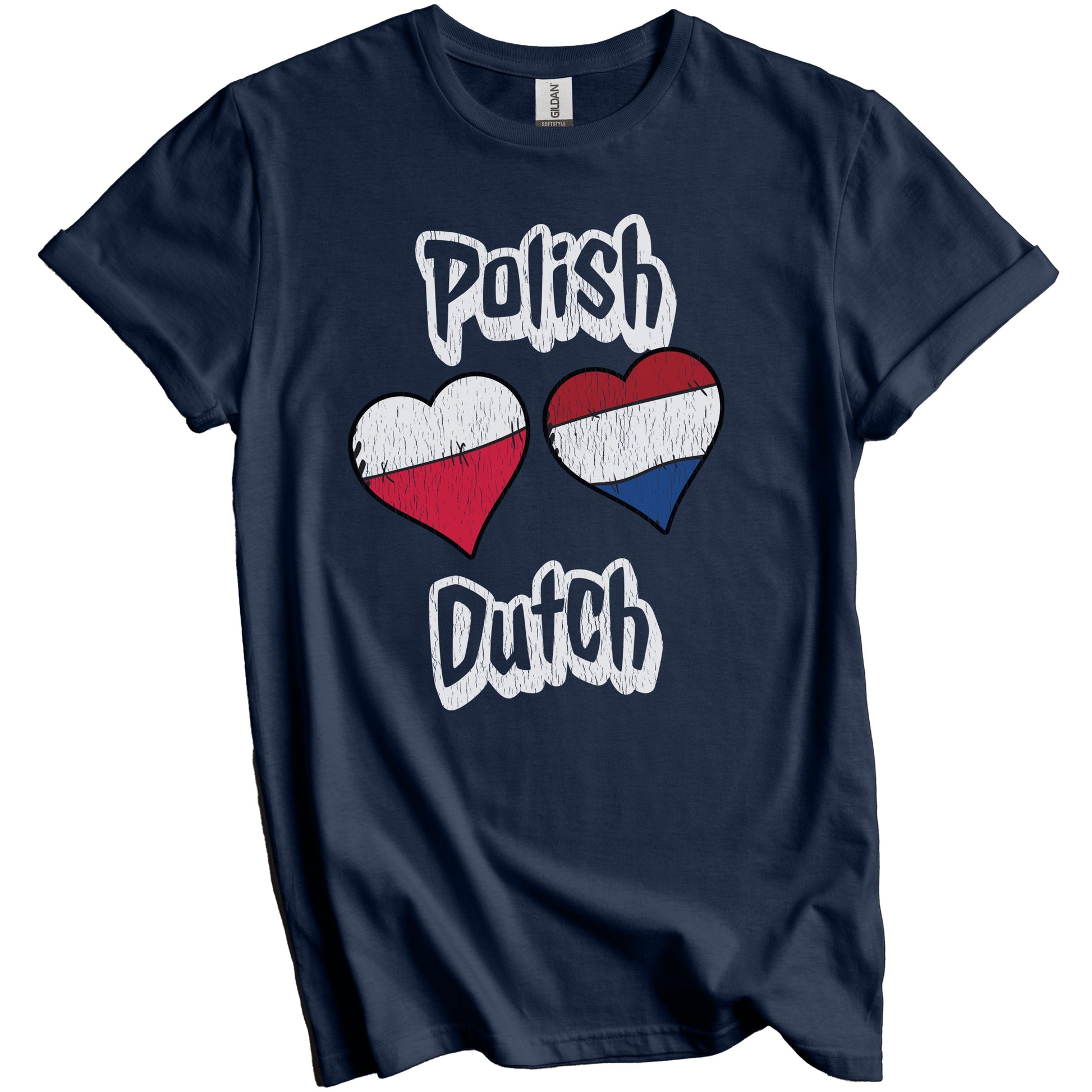 Polish Dutch Flag Heart Combo Poland Netherlands Distressed T-Shirt