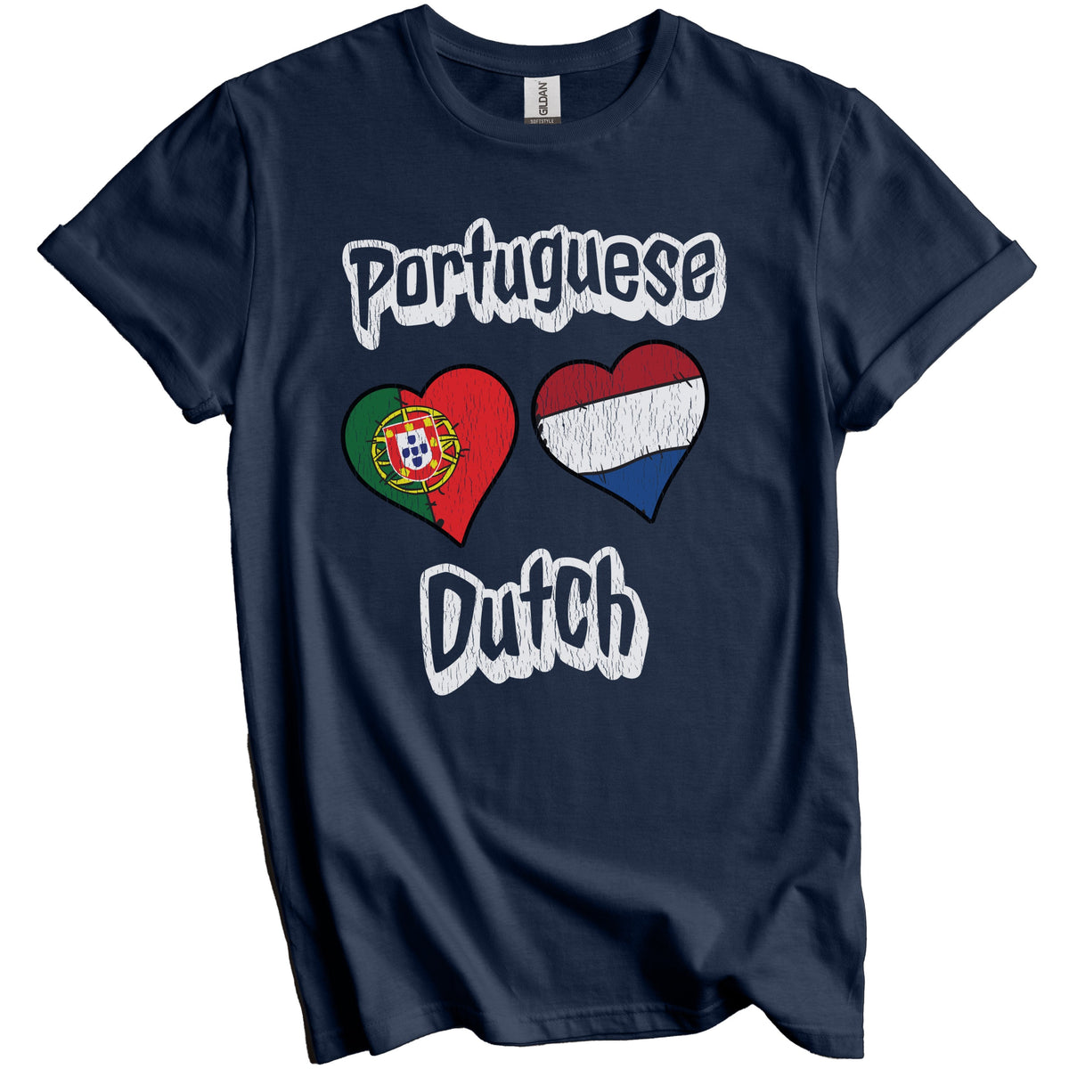 Portuguese Dutch Flag Heart Combo Portugal Netherlands Distressed T-Shirt