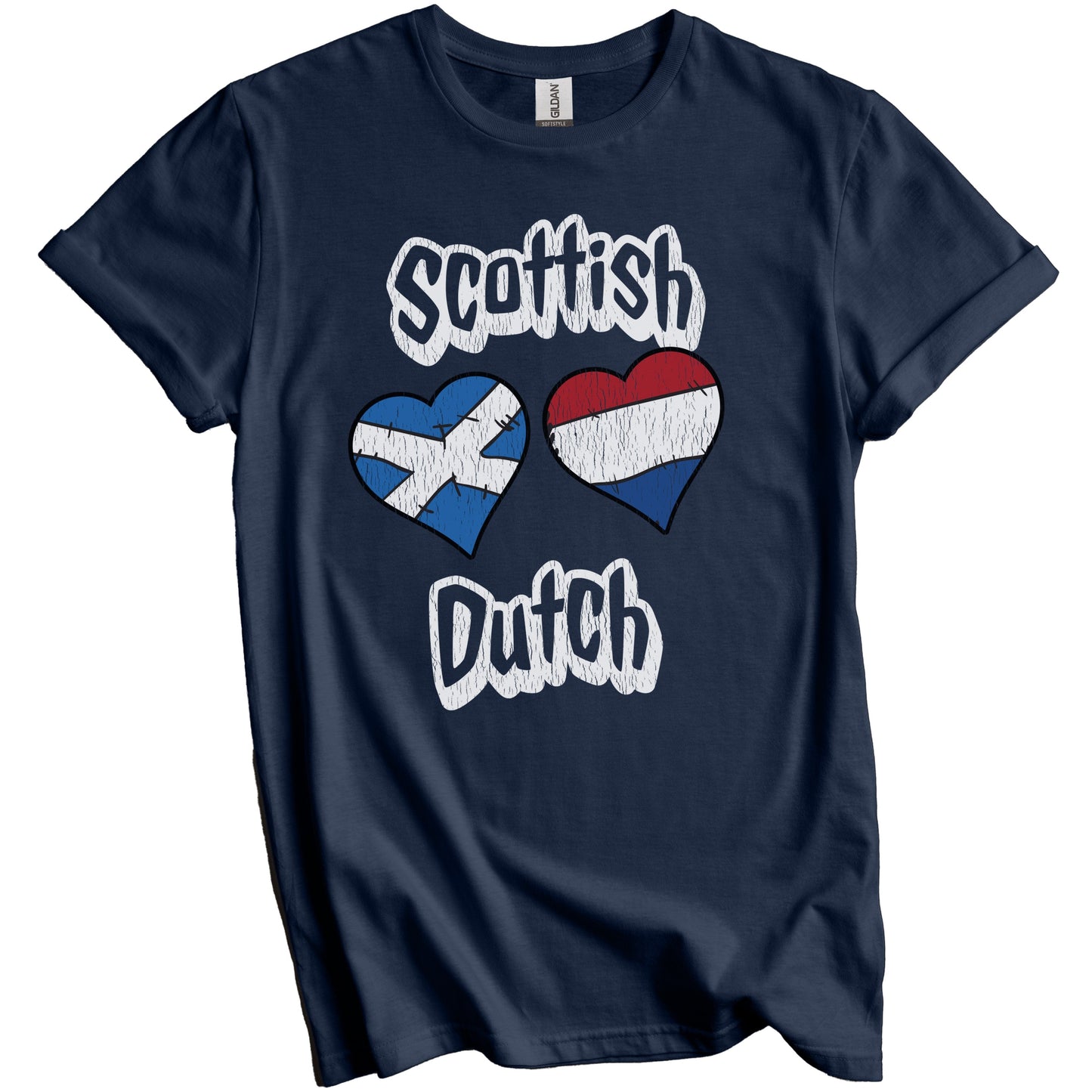 Scottish Dutch Flag Heart Combo Scotland Netherlands Distressed T-Shirt