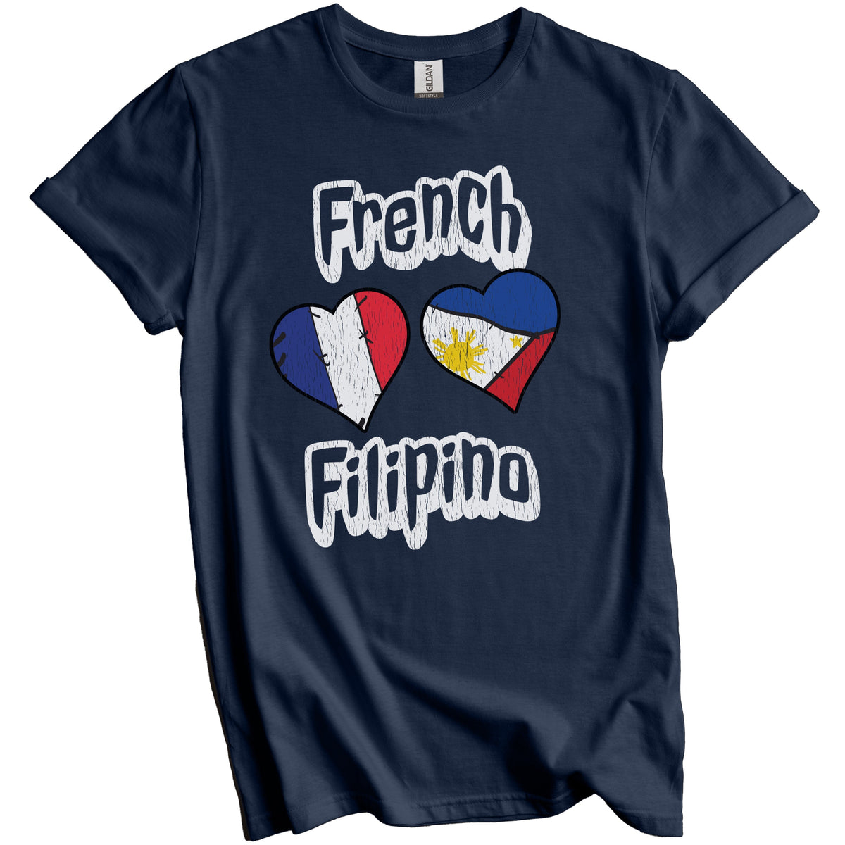 French Filipino Flag Heart Combo France Philippines Distressed T-Shirt