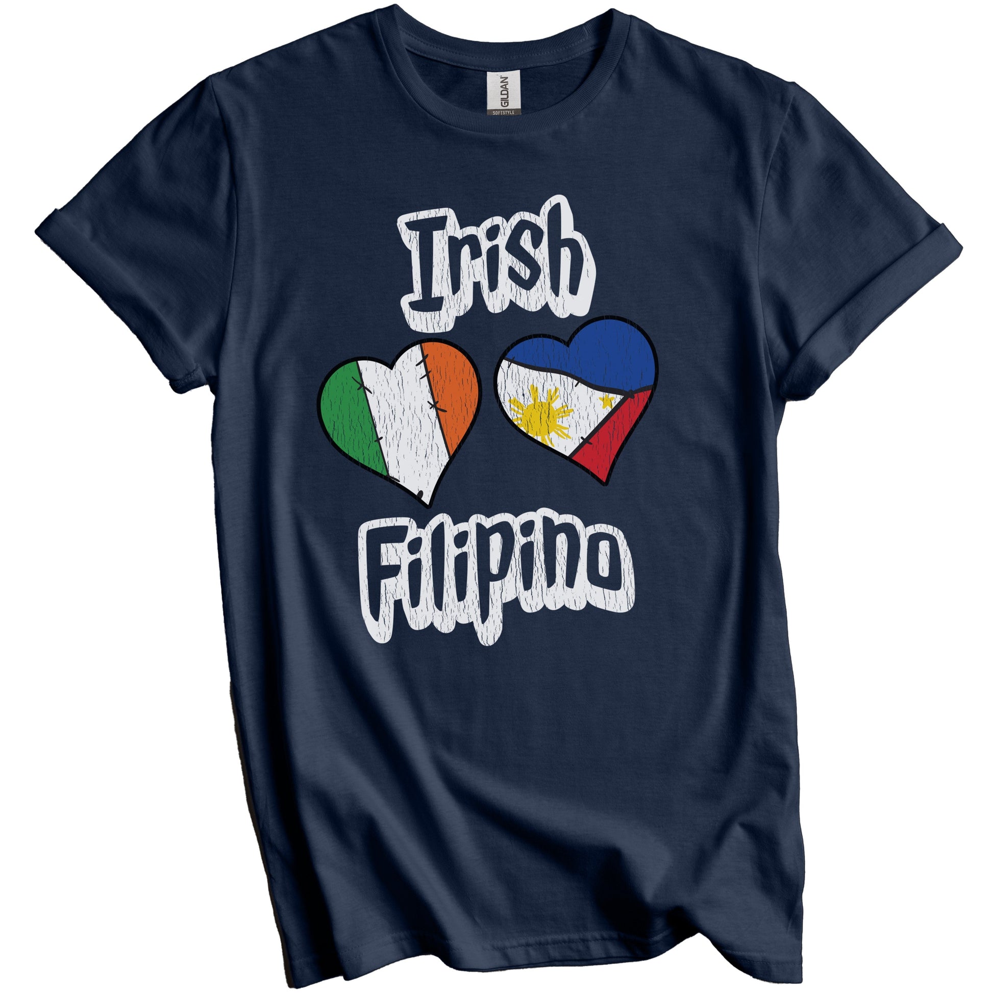Irish Filipino Flag Heart Combo Ireland Philippines Distressed T-Shirt