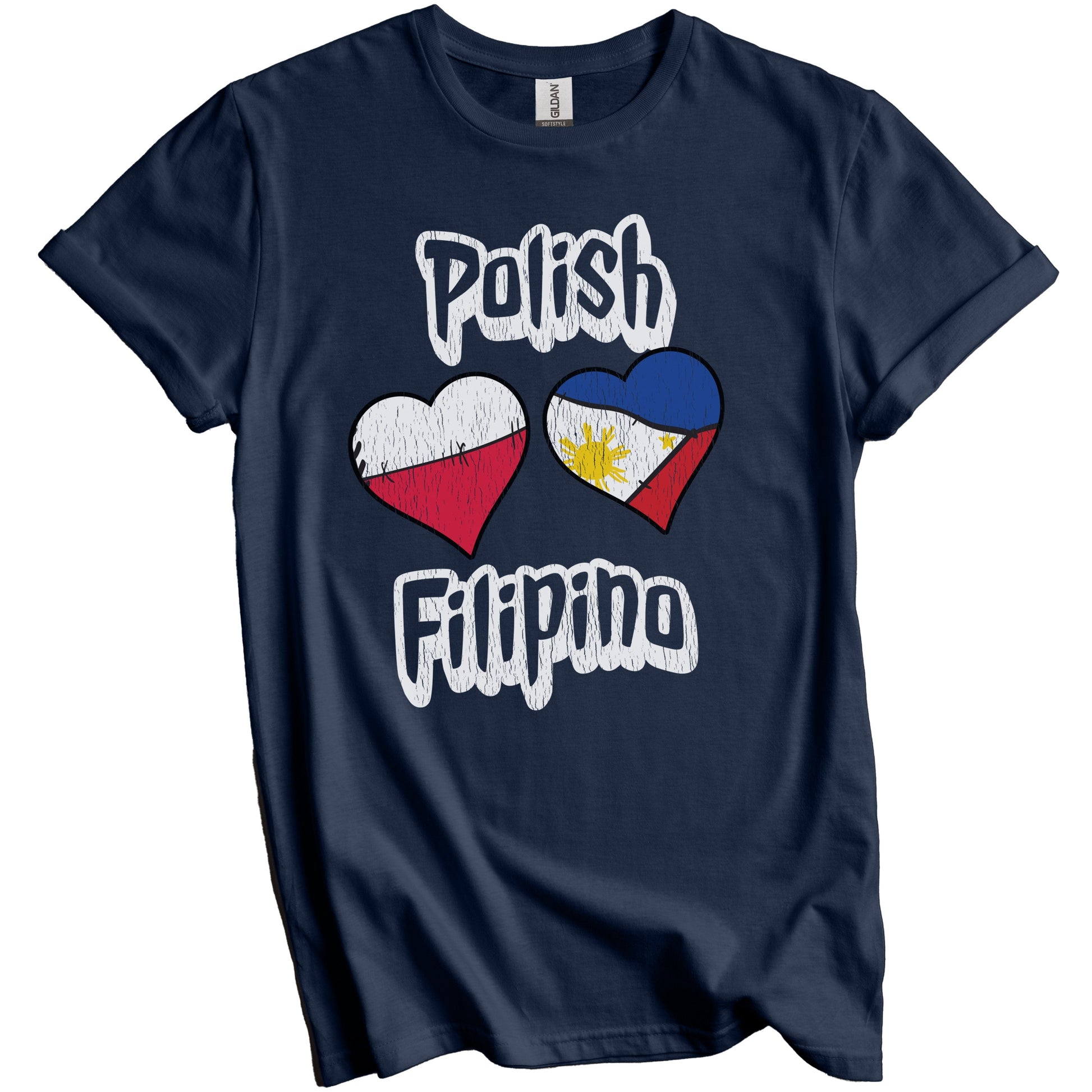 Polish Filipino Flag Heart Combo Poland Philippines Distressed T-Shirt