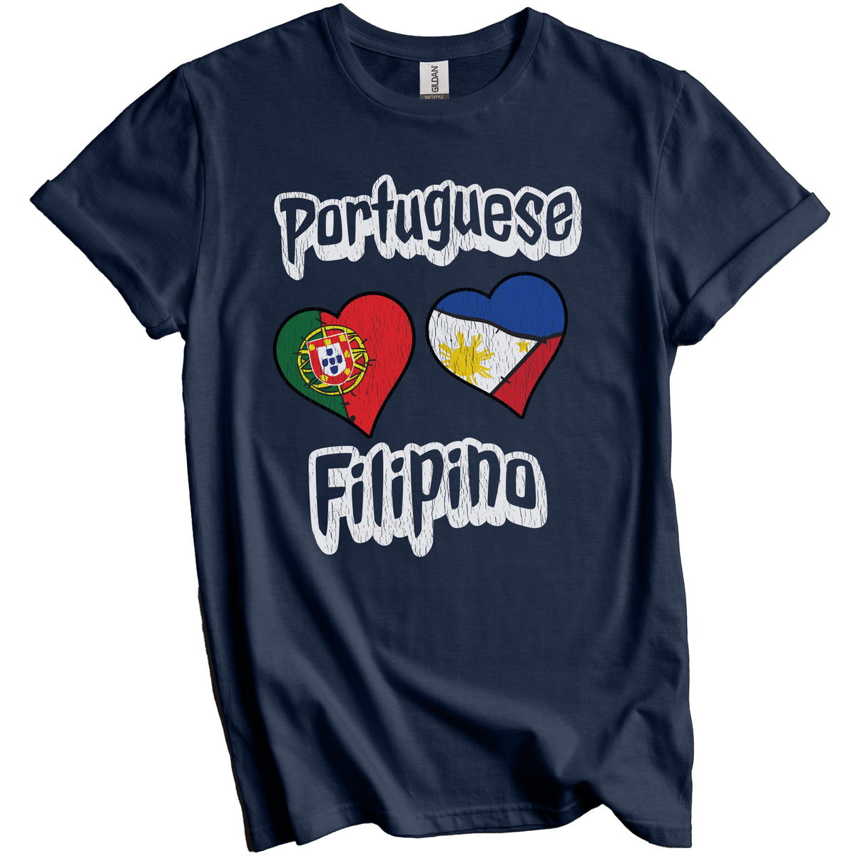 Portuguese Filipino Flag Heart Combo Portugal Philippines Distressed T-Shirt