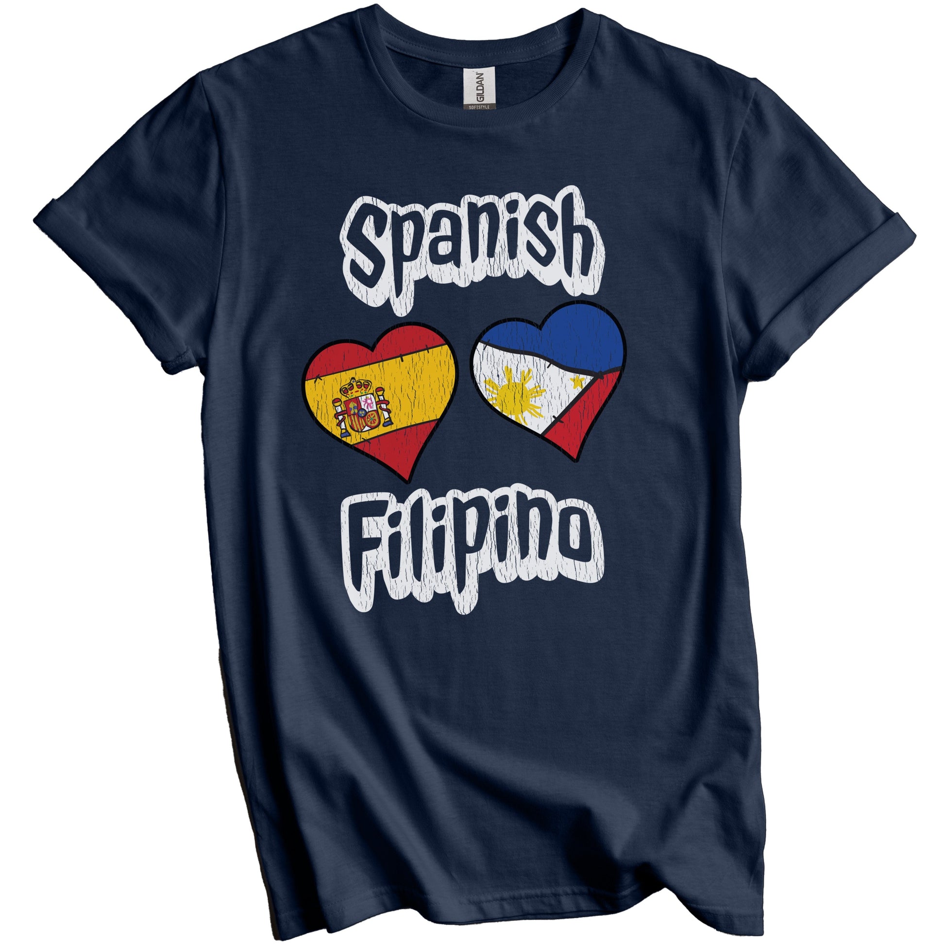 Spanish Filipino Flag Heart Combo Spain Philippines Distressed T-Shirt