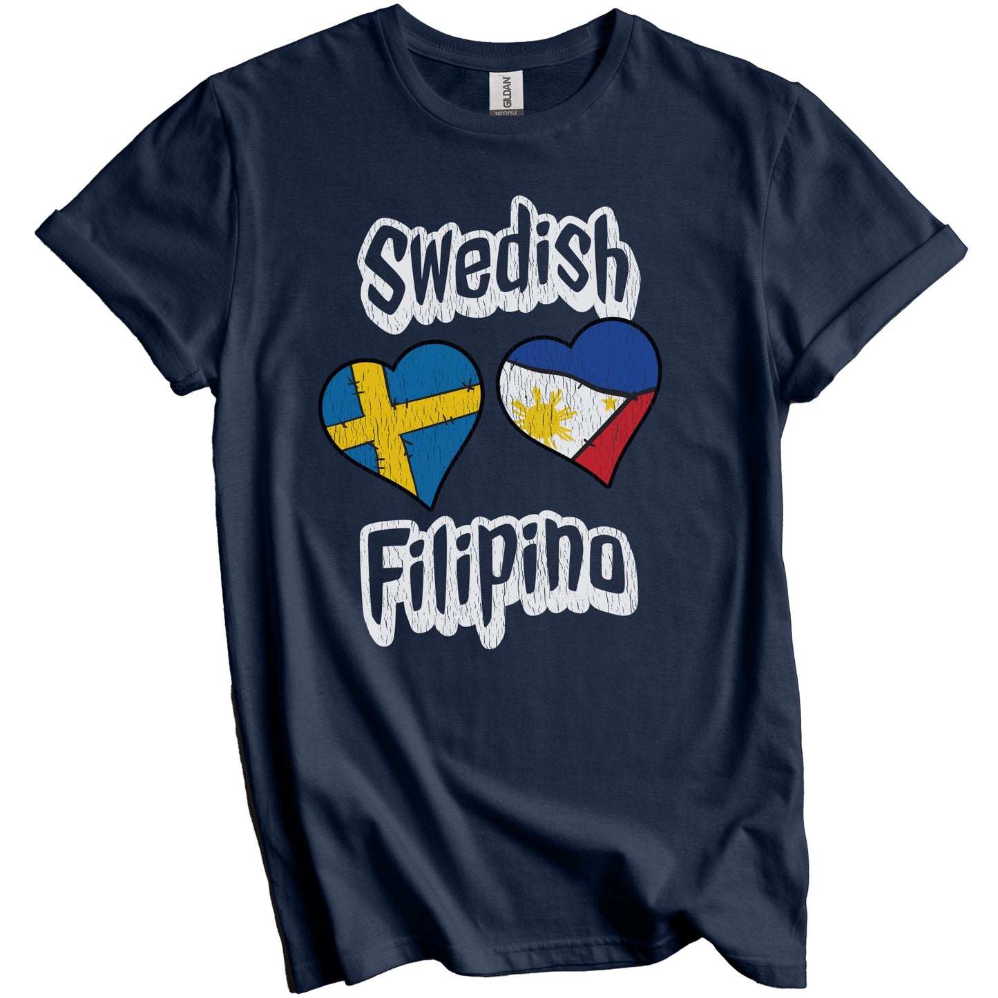 Swedish Filipino Flag Heart Combo Sweden Philippines Distressed T-Shirt