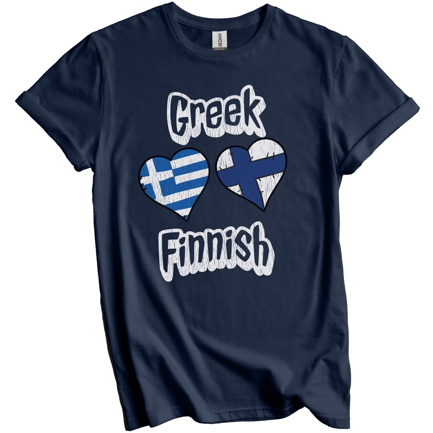 Greek Finnish Flag Heart Combo Greece Finland Distressed T-Shirt