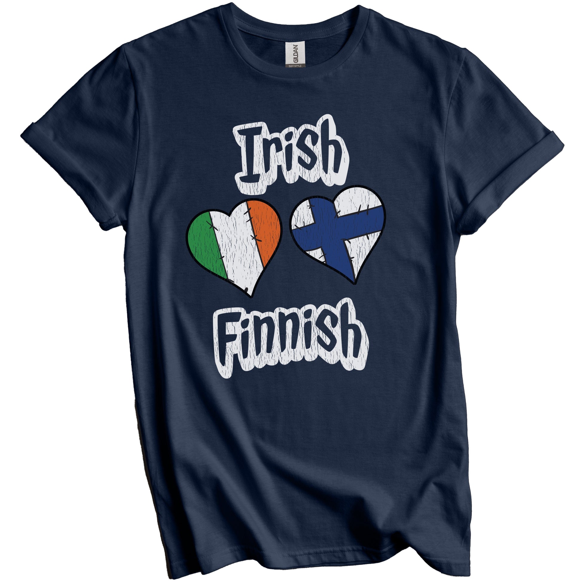 Irish Finnish Flag Heart Combo Ireland Finland Distressed T-Shirt