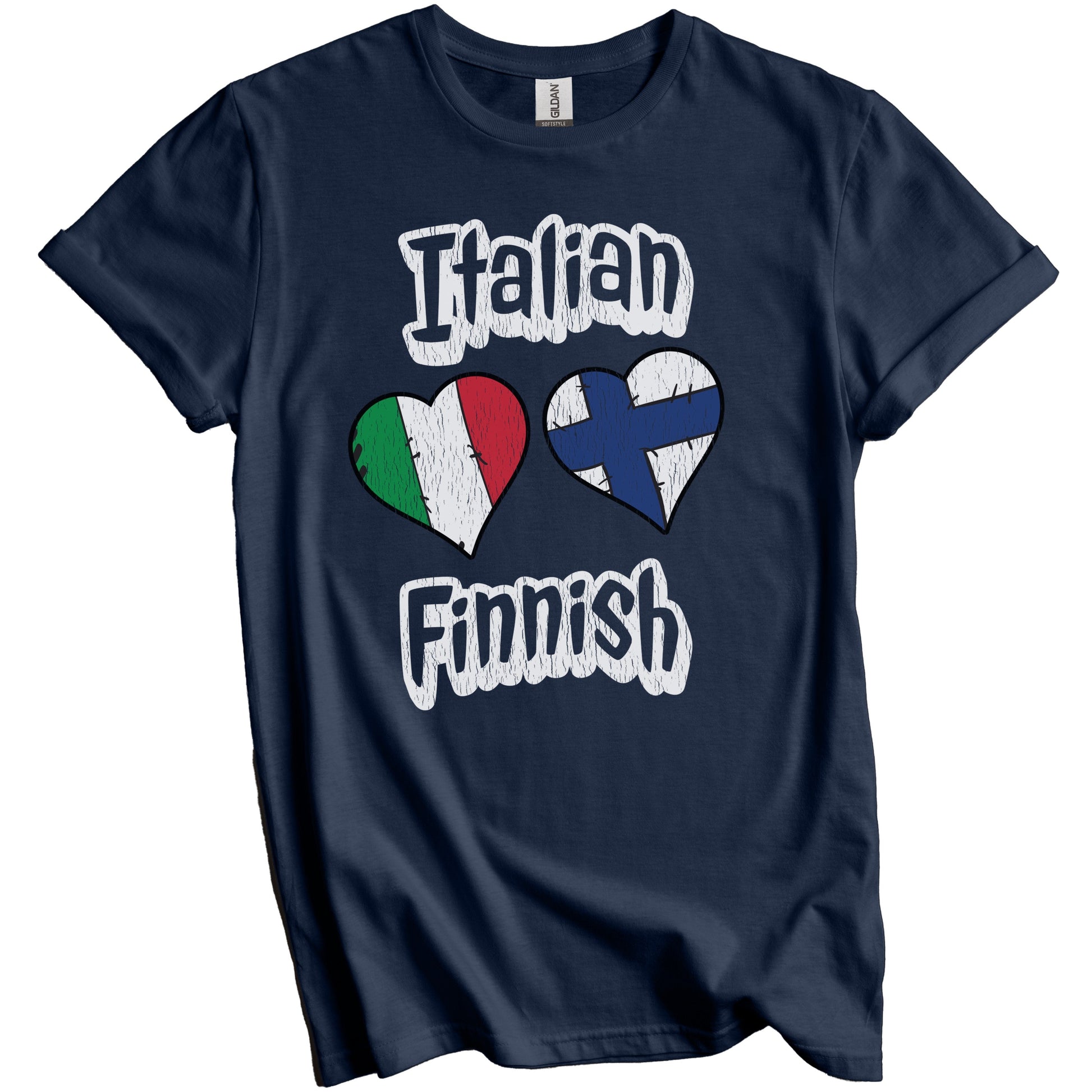 Italian Finnish Flag Heart Combo Italy Finland Distressed T-Shirt