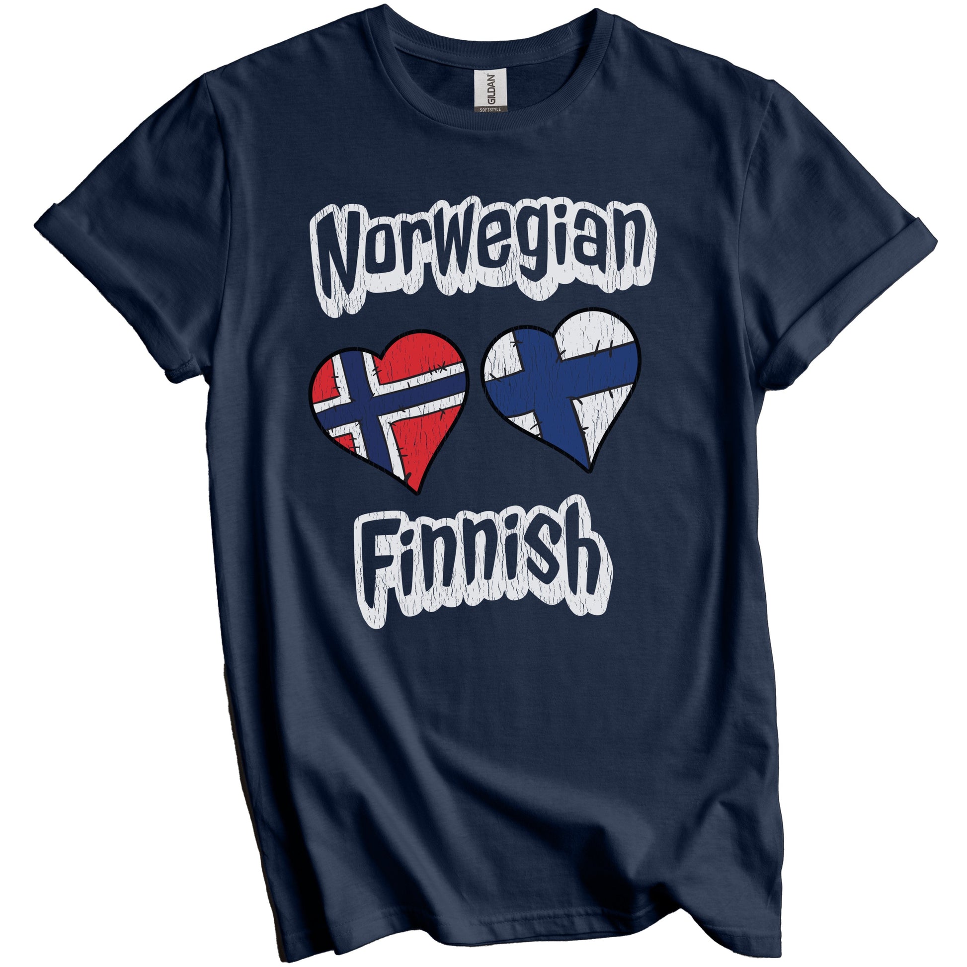 Norwegian Finnish Flag Heart Combo Norway Finland Distressed T-Shirt