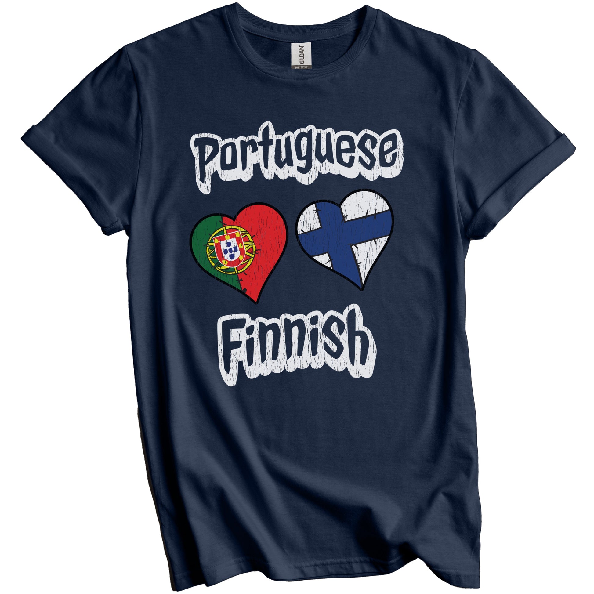 Portuguese Finnish Flag Heart Combo Portugal Finland Distressed T-Shirt