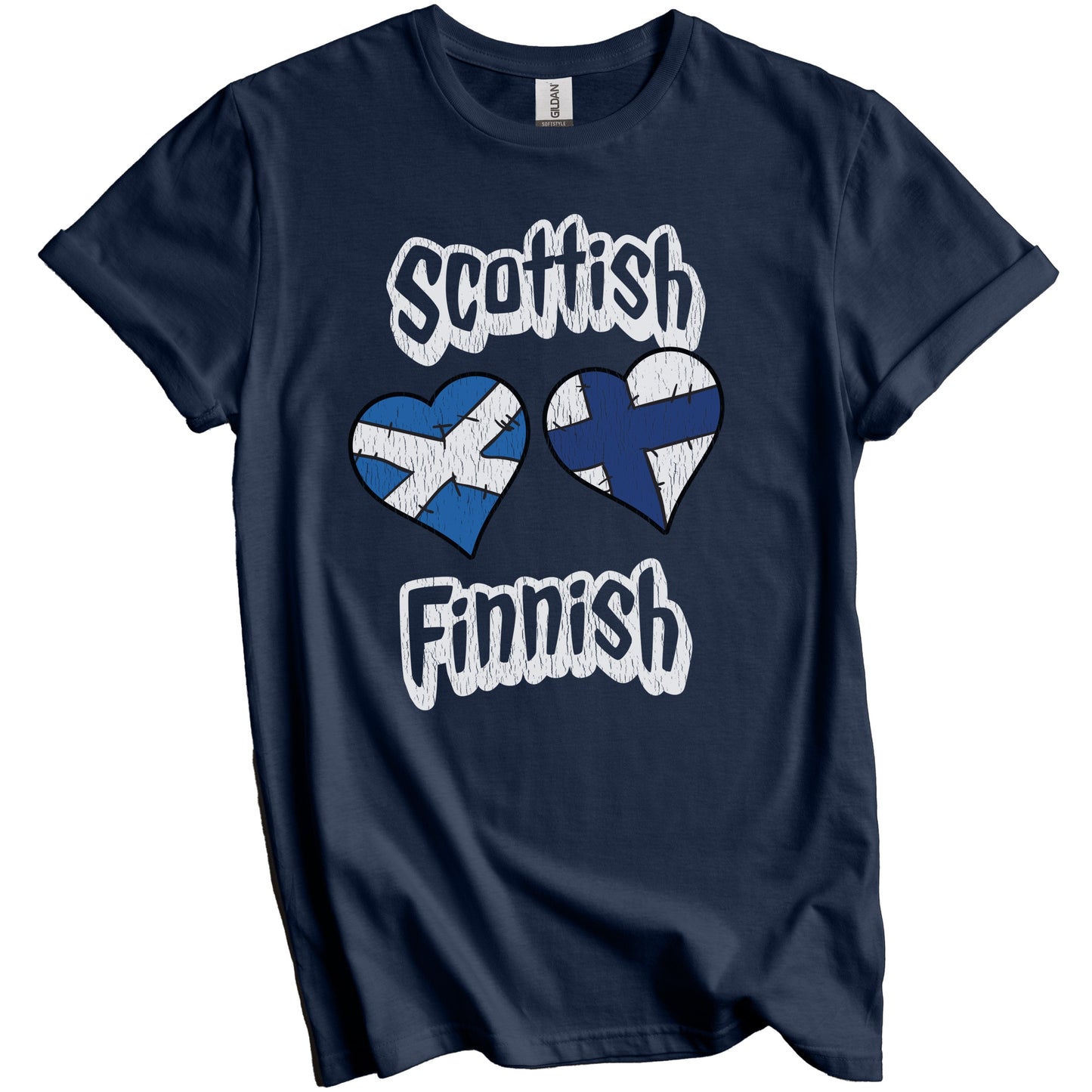 Scottish Finnish Flag Heart Combo Scotland Finland Distressed T-Shirt