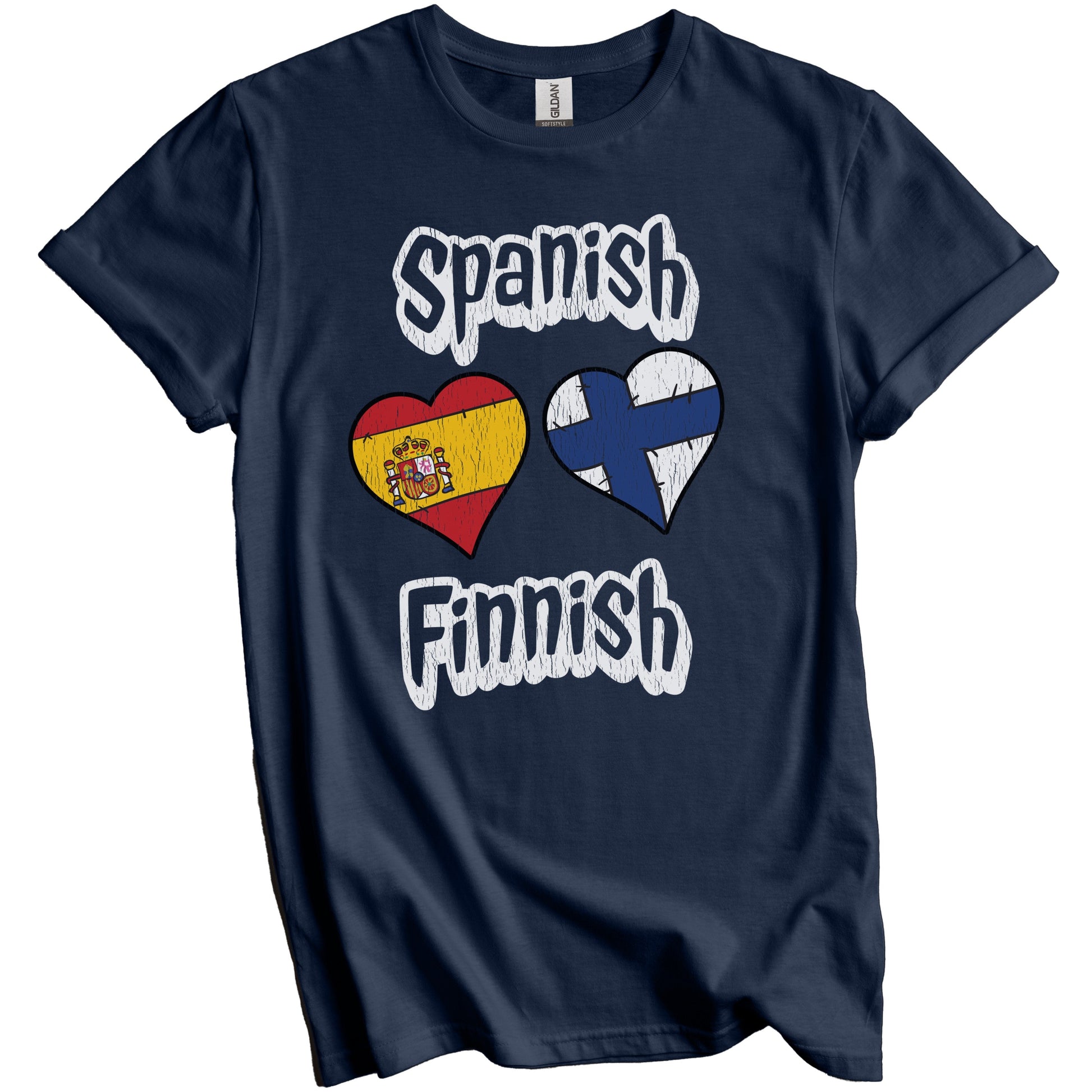 Spanish Finnish Flag Heart Combo Spain Finland Distressed T-Shirt