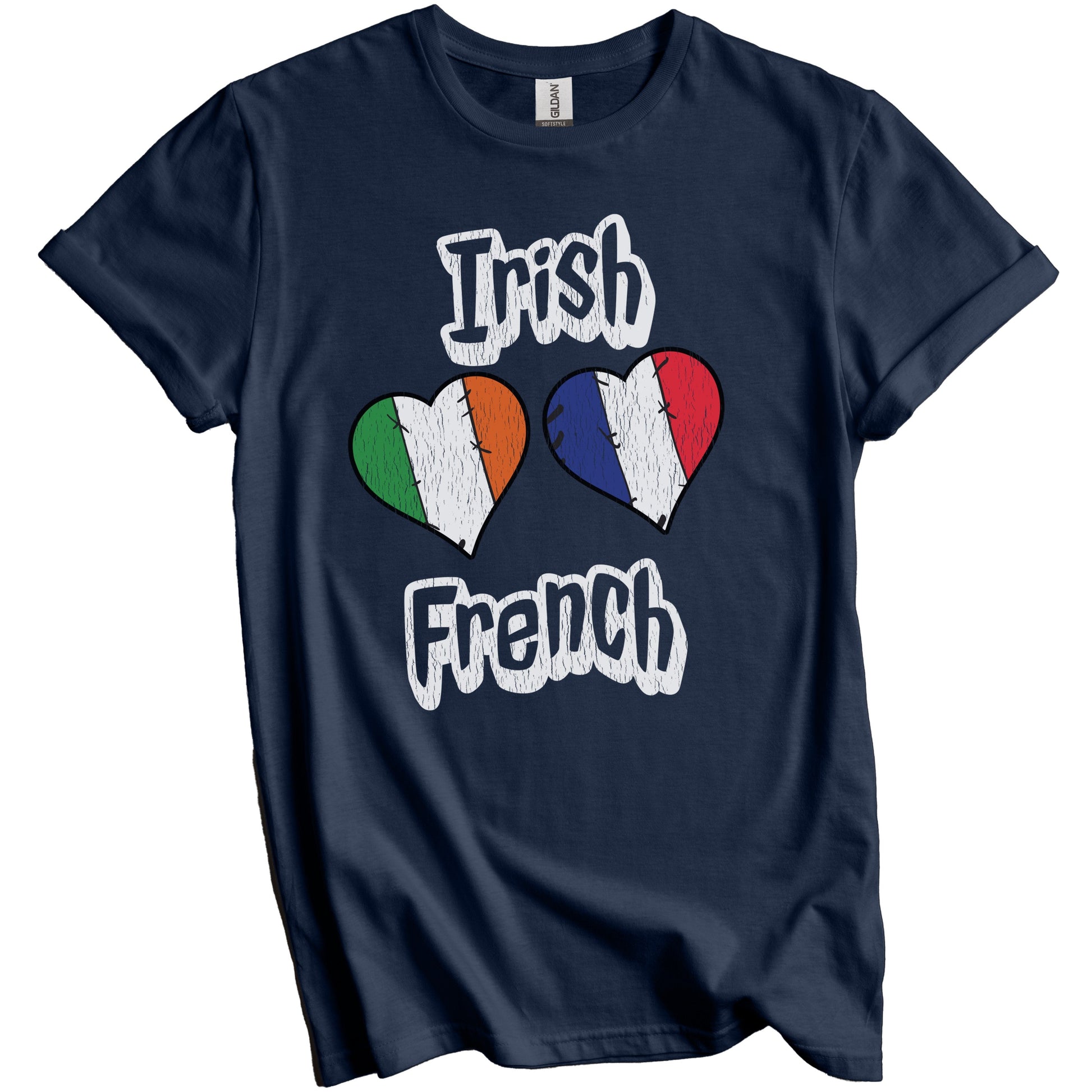 Irish French Flag Heart Combo Ireland France Distressed T-Shirt