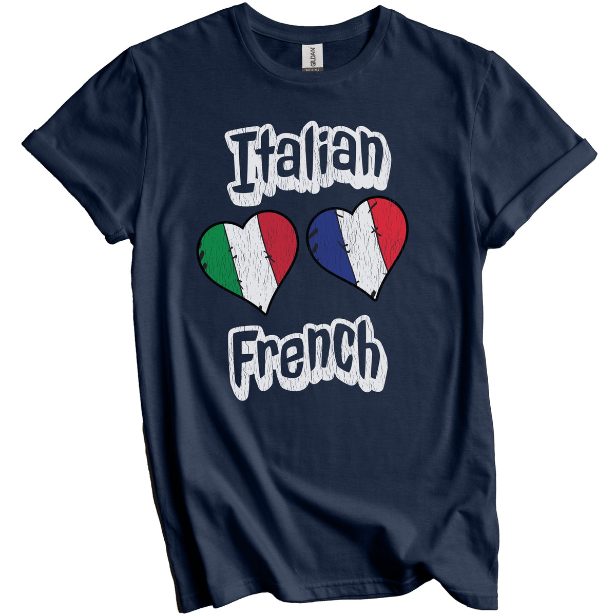 Italian French Flag Heart Combo Italy France Distressed T-Shirt