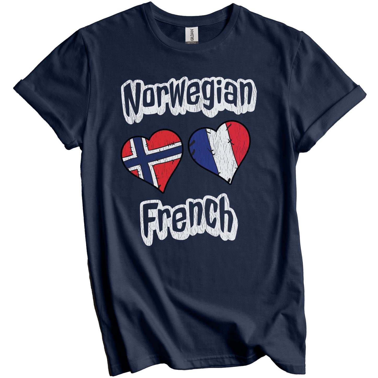 Norwegian French Flag Heart Combo Norway France Distressed T-Shirt