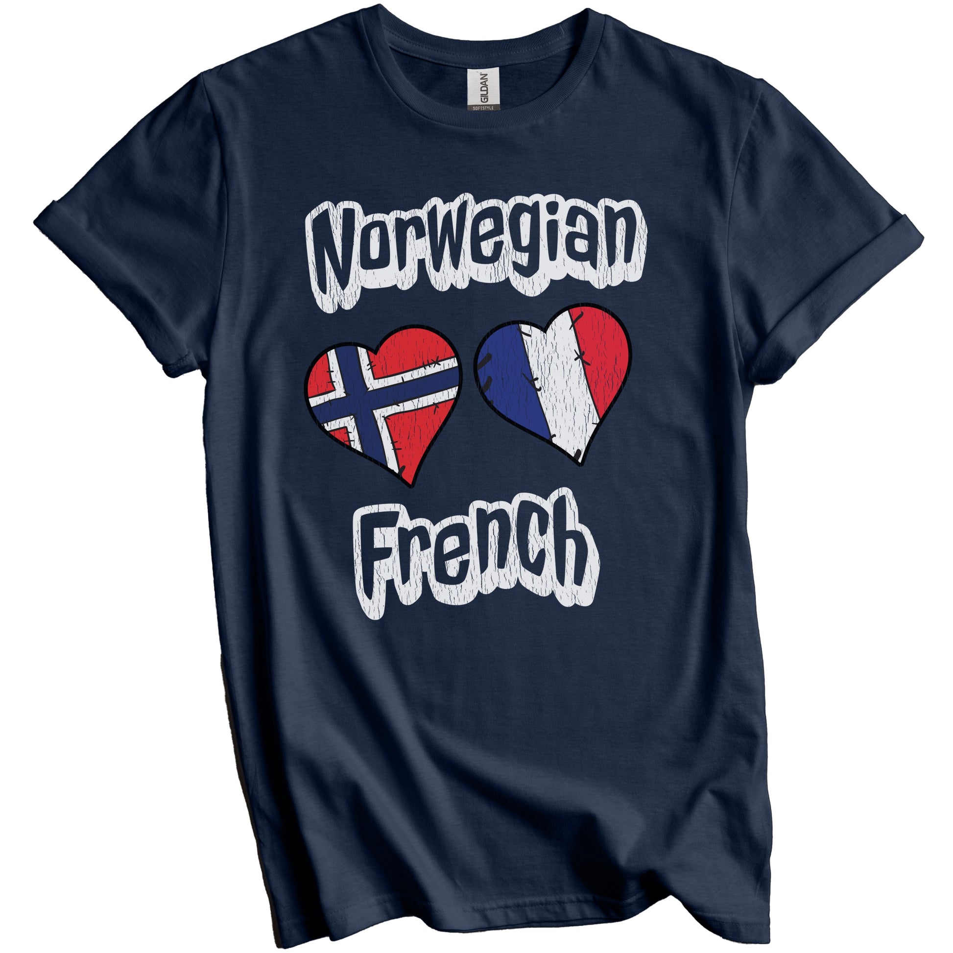 Norwegian French Flag Heart Combo Norway France Distressed T-Shirt