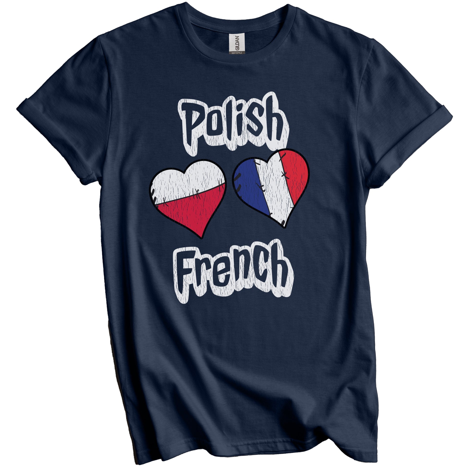 Polish French Flag Heart Combo Poland France Distressed T-Shirt